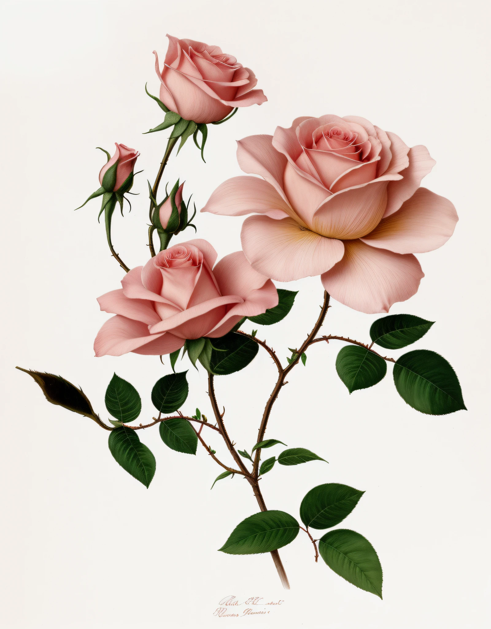 there is a drawing of two pink roses on a stem, by Pierre-Joseph Redouté, by Annie Rose Laing, botanical art, botanical illustration, by George Reid, by Wilhelm Trübner, by Anna Füssli, botanical artwork, by John Clayton Adams, by Rudolf von Alt, by Nagasawa Rosetsu