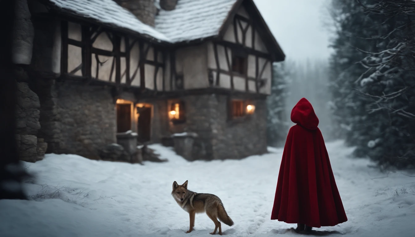 ue,Medieval cityscape,Stone House,snowscape,Little Red Riding Hood ,coyote