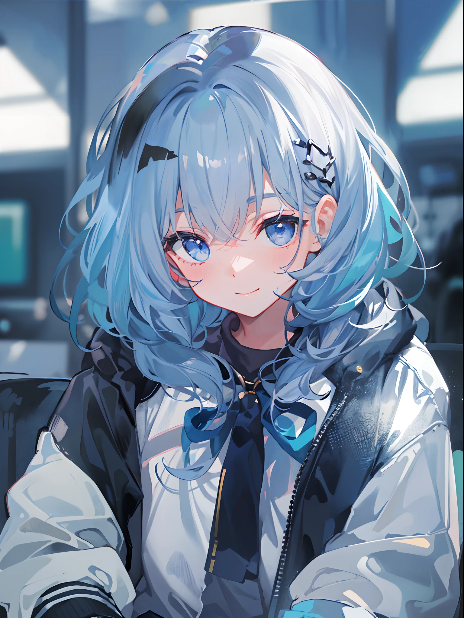 ((top-quality)), ((masterpiece)), ((ultra-detailliert)), (extremely delicate and beautiful), girl with, 独奏, cold attitude,((Black jacket)),She is very(relax)with the(Settled down)Looks,A dark-haired, depth of fields,evil smile,Bubble, under the water, Air bubble,bright light blue eyes,Inner color with light blue hair and dark blue tips,Cold background,Bob Hair - Linear Art, shortpants、knee high socks、White uniform like school uniform、Light blue ribbon ties、Clothes are sheer、Hands in pockets((top-quality)), ((masterpiece)), ((ultra-detailliert)), (extremely delicate and beautiful), girl with, 独奏, cold attitude,((Black jacket)),She is very(relax)with the(Settled down)Looks,A dark-haired, depth of fields,evil smile,Bubble, under the water, Air bubble,bright light blue eyes,Inner color with light blue hair and dark blue tips,Cold background,Bob Hair - Linear Art, shortpants、knee high socks、White uniform like school uniform、Light blue ribbon ties、Clothes are sheer、Hands in pockets