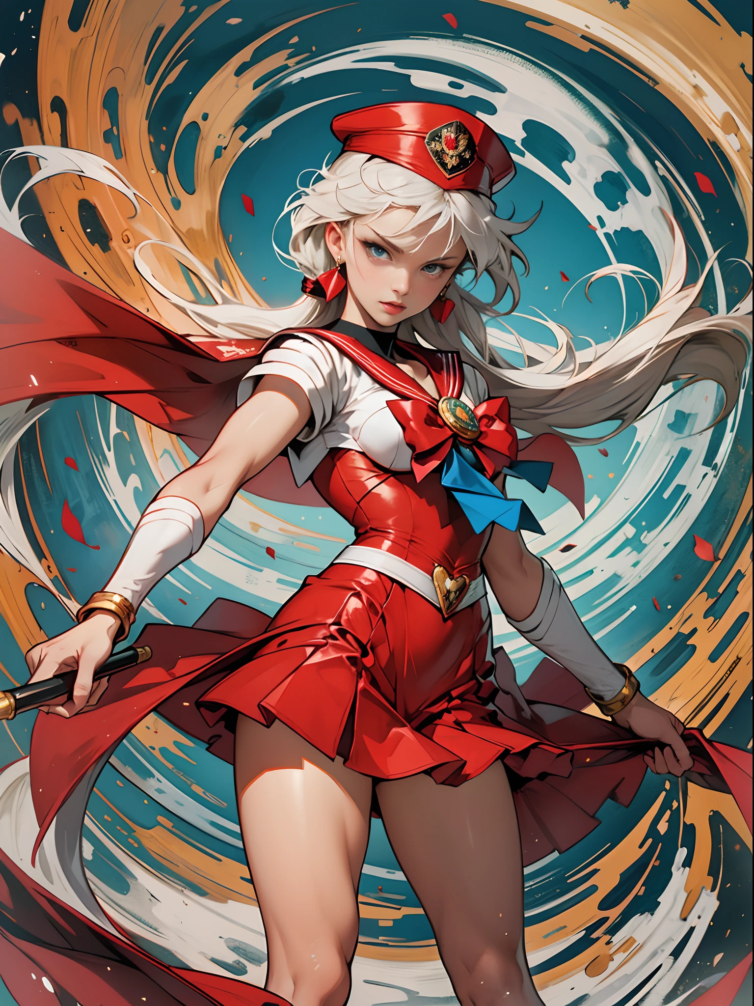masterpiece, Soviet Union Superhero, girl sorceress in the style of Sailor Moon, pioneer uniform of the Soviet Union, red tie, red cap on the head --auto --s2