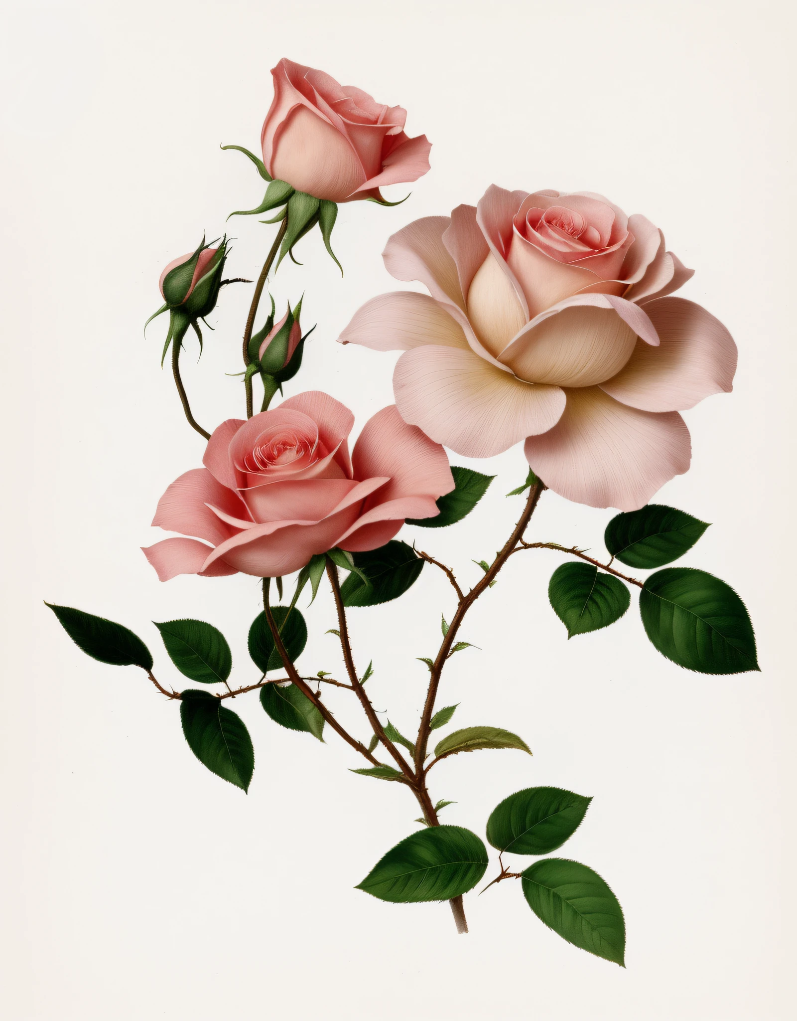 there is a drawing of two pink roses on a stem, by Pierre-Joseph Redouté, by Annie Rose Laing, botanical art, botanical illustration, by George Reid, by Wilhelm Trübner, by Anna Füssli, botanical artwork, by John Clayton Adams, by Rudolf von Alt, by Nagasawa Rosetsu