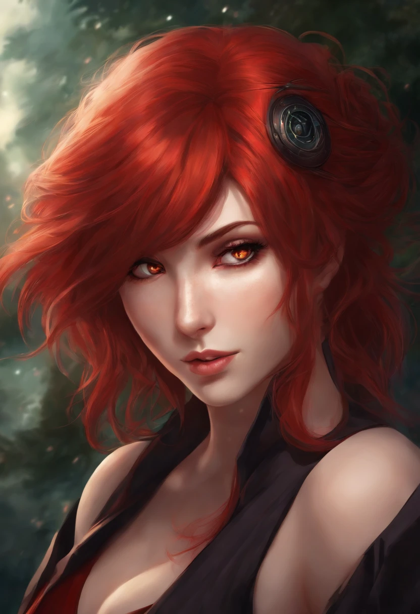 Anime woman with red hair, sharingan eyes