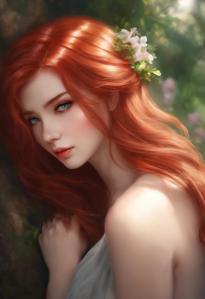 Realistic beautiful woman in anime red hair eyes saringgan