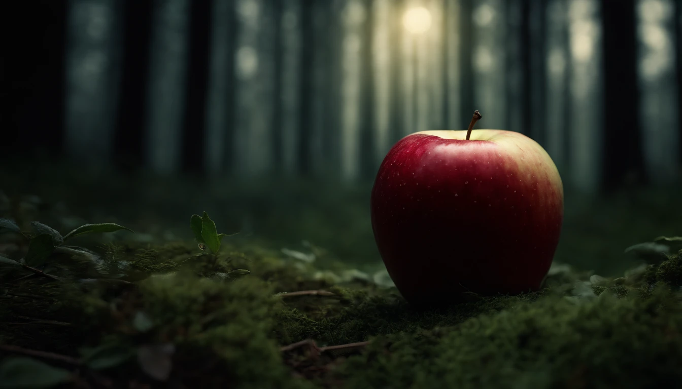 Medieval Dark Forest,Only one apple,Only one bite is nibbled