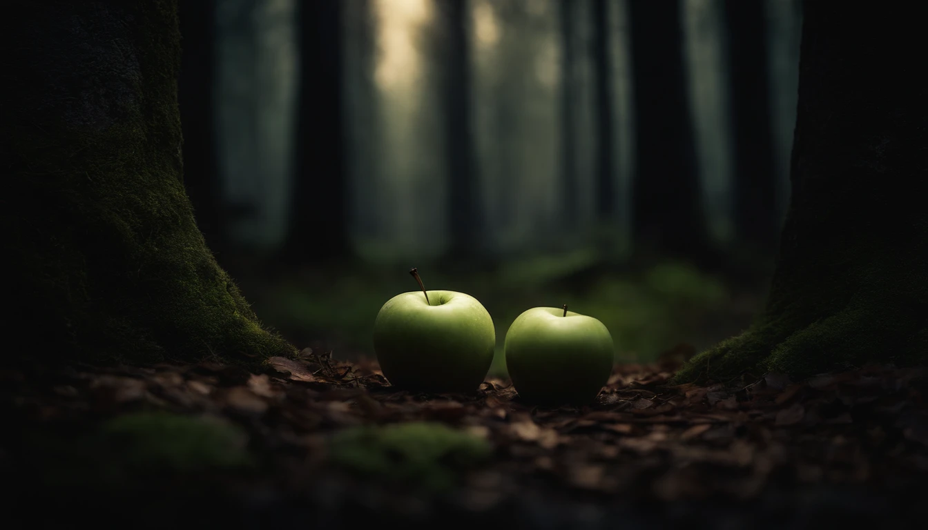 Medieval Dark Forest,Only one apple,Only one bite is nibbled