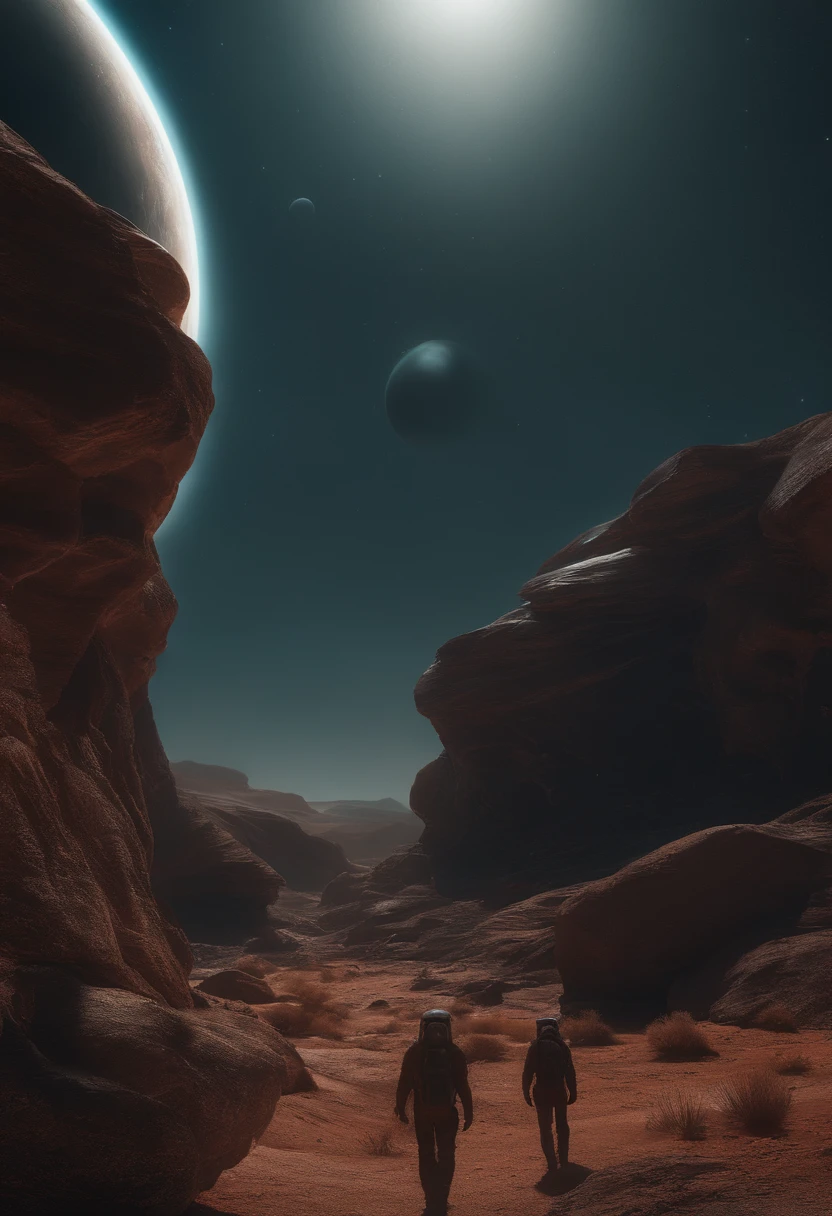 Barren Planet，Translucent ethereal aliens，中景 the scene is，Full body like， highly detailed surreal vfx，oc rendered，Shot with 70 mm - AR 16:9 --q 2 --s 1000