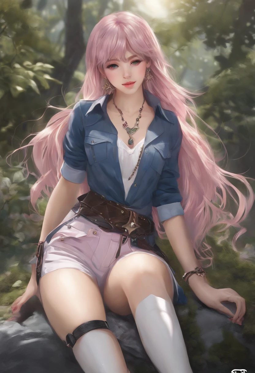 ((best quality)), ((highly detailed)), masterpiece, ((official art)), detailed face, beautiful face, (detailed eyes:1.3, deep eyes), (eida), long hair, looking at viewer, bangs, blue eyes, shirt, long sleeves, jewelry, very long hair, blue hair, full body, (sitting),white shirt, pink hair, multicolored hair, earrings, boots, shorts, blunt bangs, star (symbol), nail polish, black footwear, high heels, streaked hair, black shorts, border, ring, high heel boots,dynamic pose, dynamic angle, fashion,best quality, masterpiece, intricate details, tonemapping, sharp focus, hyper detailed, trending on Artstation,1 girl, solo,best quality, masterpiece, intricate details, tonemapping, sharp focus, hyper detailed, trending on Artstation,1 girl, solo