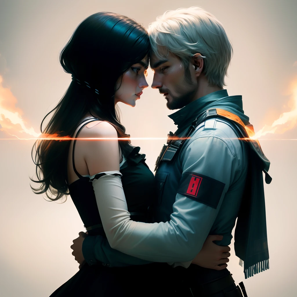 Off-white oppressive background，Two people face each other face to face and push each other away，Behind it is full of language attacks