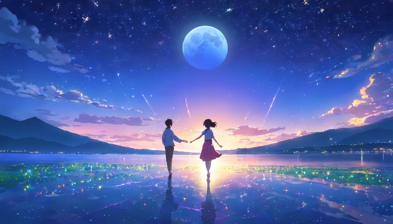 The moon and stars dance at midnight