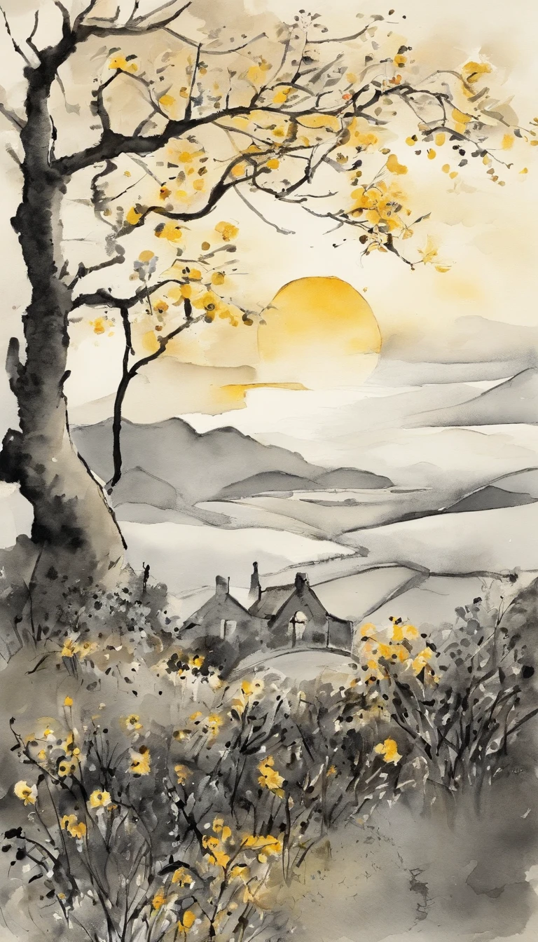 (Seek and find,cheerless,It's miserable。When it's warm and cold,The hardest thing to rest。Three glasses of two light wines,How to defeat him late and the wind is urgent!Goose pass also,Am sad,But it's an old acquaintance。 Yellow flowers pile up all over the ground,Haggard damage,Who is there to pick up today?Guard the window,How to be born black alone!Sycamore and drizzle,Until dusk,Bit by bit。This time the first,What a sad word!),(Chinese ink painting style),Ink painting style,Light and shadow are pastel,(Poetic landscape paintings),8k wallpaper,light and shadow effect,Tyndall,rendering by octane,White balance,Extremely detailed picture,depth of fields,tmasterpiece,realisticlying,RAY