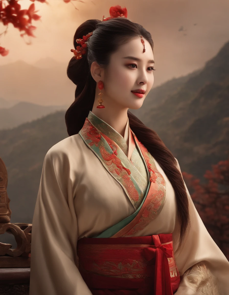 ((Highest quality)), ((masterpiece)), (detailed), (Perfect Face)、The woman is the beautiful Japanese woman, Satomi Ishihara, with large breasts and excellent proportions. She has her medium-long hair tied up and is wearing a luxurious wedding Hanfu with gold embroidery and trim, gorgeous accessories, and an engagement ring.、The woman is in a luxurious palace in China, embracing and kissing a handsome and dignified middle-aged Chinese man, making love and getting married.