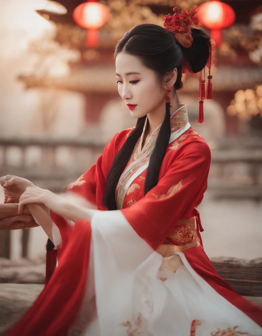 Chinese style ancient style girl，There is a phoenix behind it，The overall color is reddish-green, Shocking and domineering Chinese phoenix， Detailed phoenix head， brunette color hair， Long ponytail， Chino， cropped shoulders，， The is very detailed， dynamic angle， Beautiful lenses， （The most beautiful form of chaos）， aethereal， （vivd colour）， overclocking， （halfway： 1.2）， Chinese big breasts， （thangka flying sky： 1.5）， （Ribbons： 1.3）， （Dream： 1.5）， （Hanfu： 1.5）， chinesedragon， Chinese Phoenix， （ssmile： 0.5）， （Chinese God）， （tmasterpiece， top-quality， best qualityer， ultimate details， highest details， offcial art， Beauty and aesthetics： 1.2）， the golden ratio