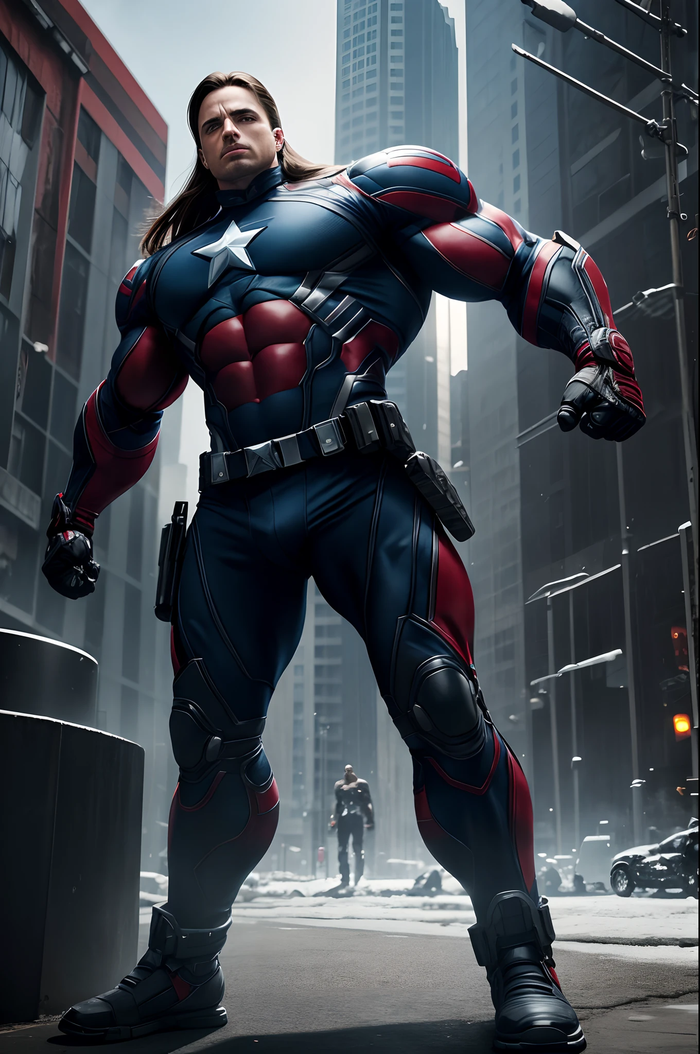 Winter Soldier marvel ,Bodybuilder, super strong, muscular, ABS, 35mm lens, robotic arm, photography, ultra details, HDR, UHD,8K