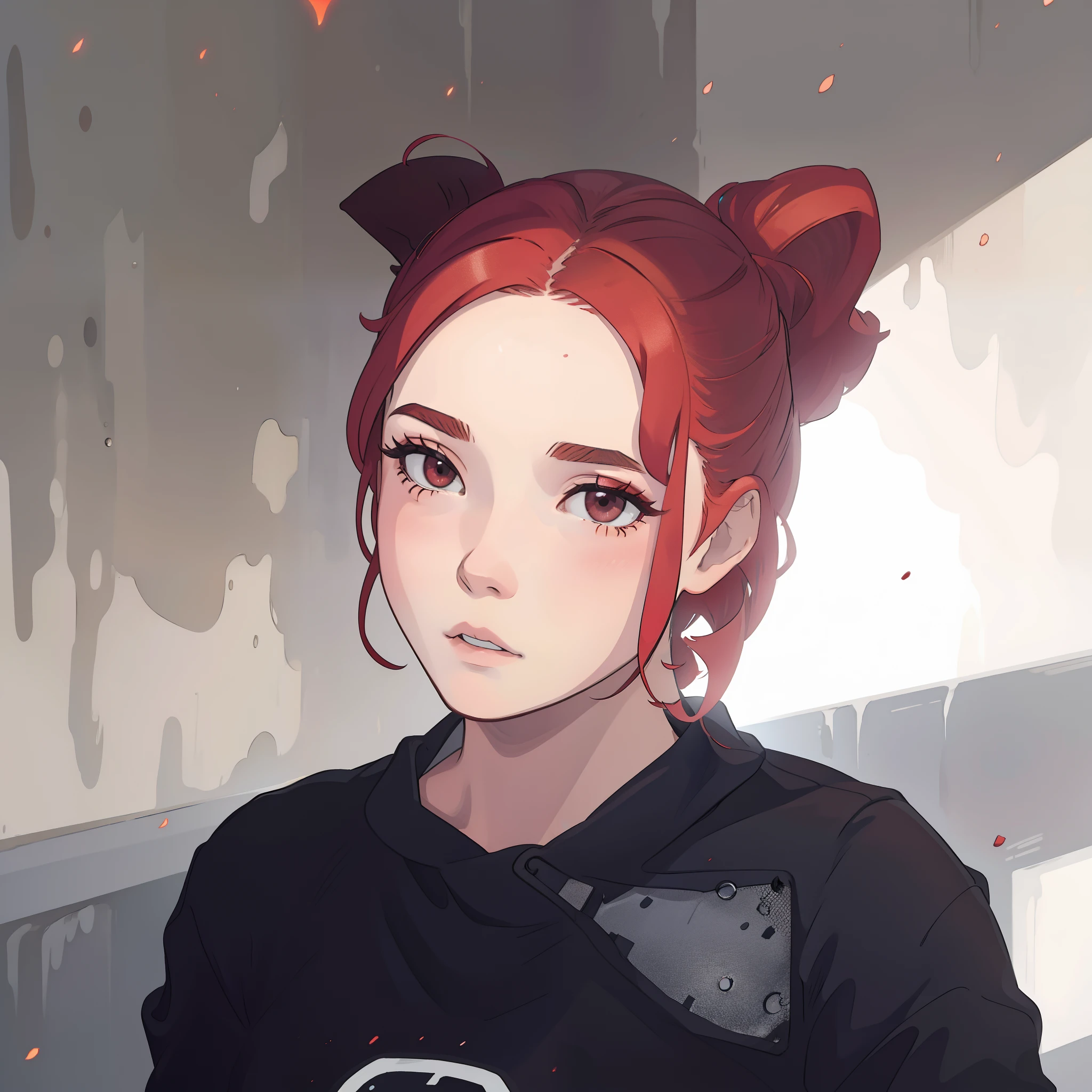 girl, red hair, black eyes