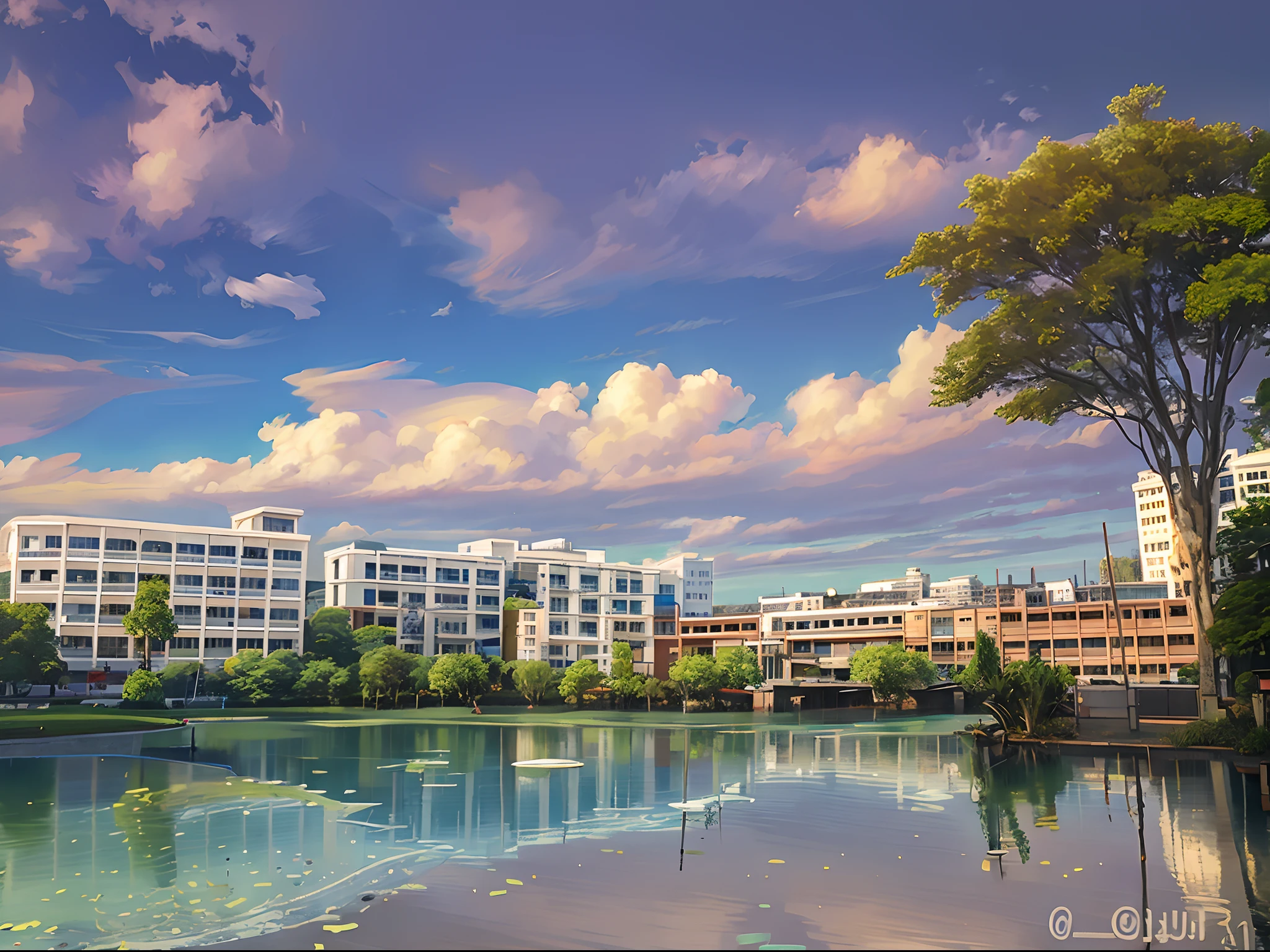 buildings are reflected in the water of a lake in a city, guwahati, hospital in background, lake view, on a sunny day, assamese, beautiful image, very beautiful scenery, serene environment, assamese aesthetic, research complex, peaceful environment, on a bright day, student, university, college, absolutely outstanding image, beautiful view, landscape view, residential area