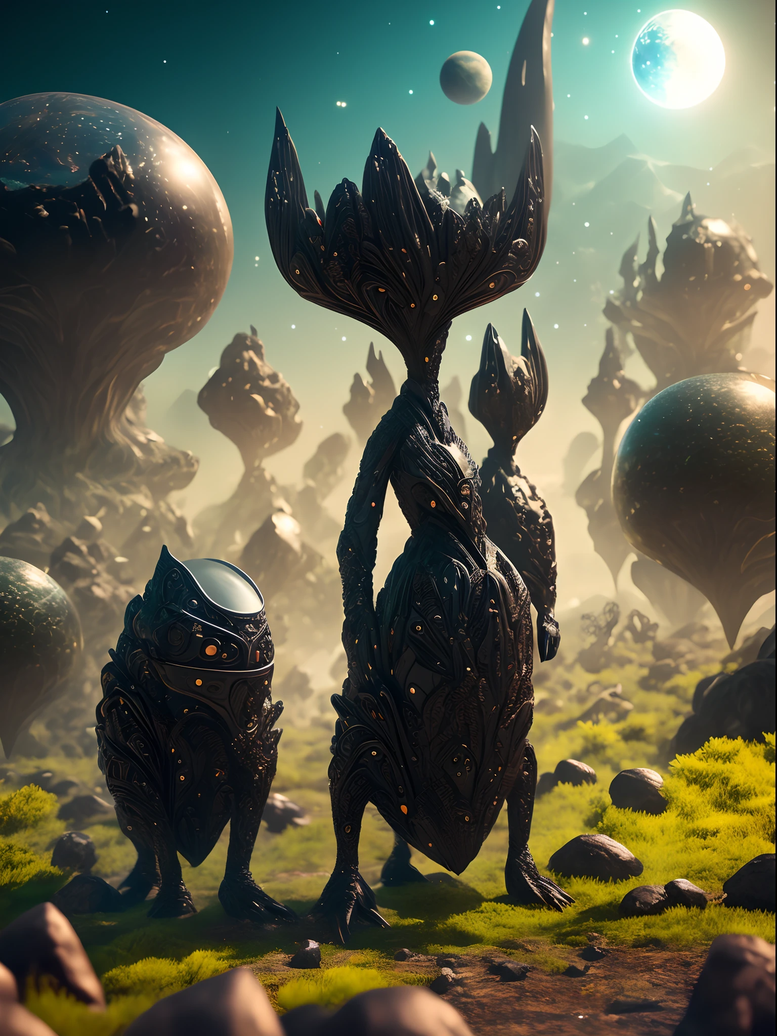 Black sticky creatures, extraterrestrials, protean, unknown civilizations, undiscovered planets, absurd forms, not found in nature, 8k, 16k, award winning, best quality, highres, super detail, masterpiece