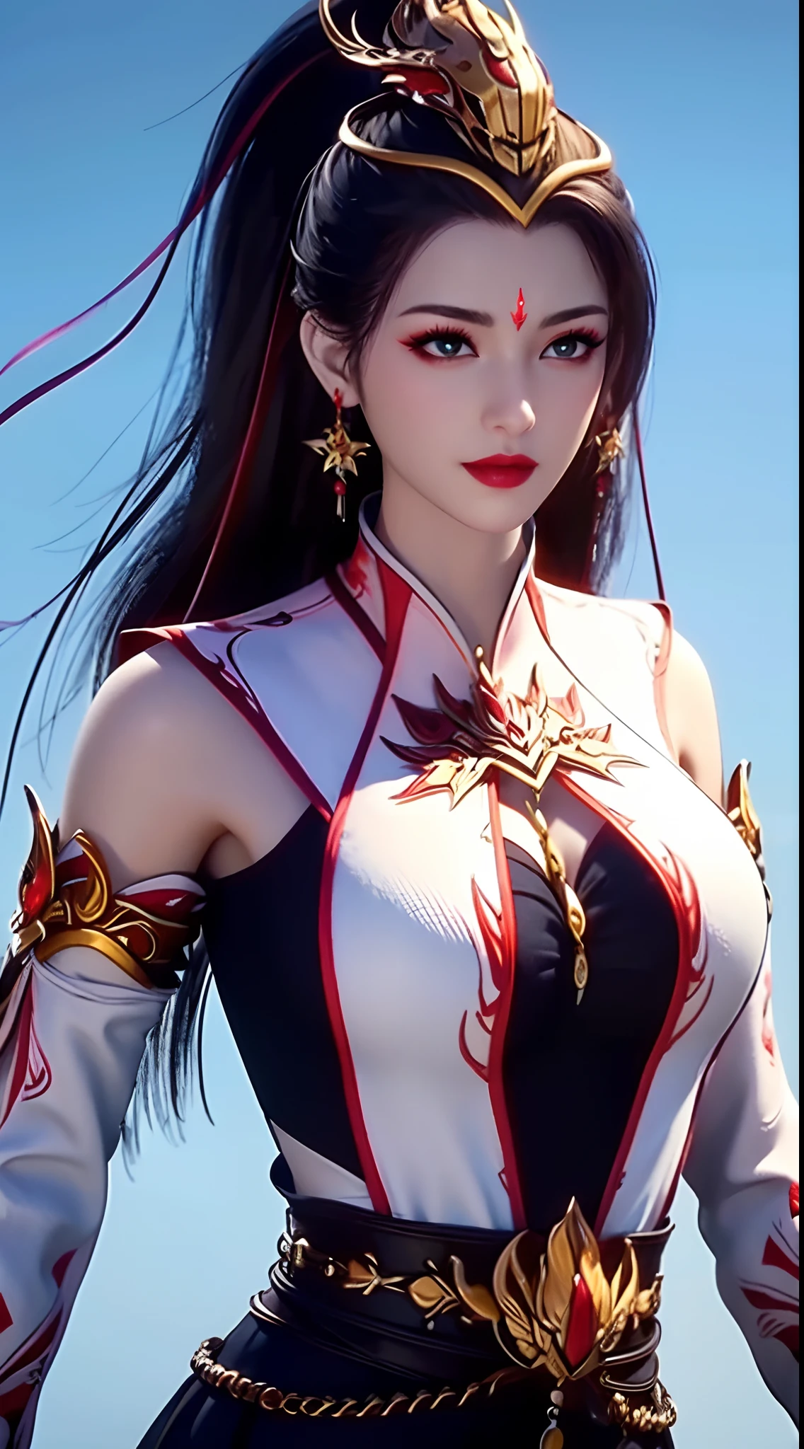 "1 beautiful girl wearing traditional costume, long thin red and white silk dress meticulously sewn, low-cut shirt, low slit, long black hair and bangs, most detailed and beautiful hair jewelry, mold most beautiful and flawless face, ((black eye pupils:0.8)), very beautiful eyes, big round eyes, ((brown eyes:1.1)), beautiful and detailed makeup eyelashes, nose tall, earrings, small red lips, rosy face, clean face, flawless beautiful face, smooth white skin, ((large breasts: 0.9)), Blums breasts, ((chest big and super round: 0.9)), ((super tight breasts: 1.2)), ((breast augmentation: 0.8)), beautiful breasts, slim and petite body, ((thin waist: 0, 9)), upper body of a beautiful girl, sexy girl, fishnet stockings color coordinated according to outfit, 8k photo, super high quality, surreal, 10x super pixels, realistic photo, dark studio, background bright, two-tone light, (high detail skin: 1.2), 8k uhd, soft light, high quality, volumetric light, realistic, High resolution photo, light, best photo, quality 4k, 8k, smooth and sharp, increased pixels by 10 times, super graphics, most realistic graphics, (((Snowfall background: 1.6))), 1 girl, alone, solo, ((portrait direct:1.2)), Extremely sharp, super realistic images."