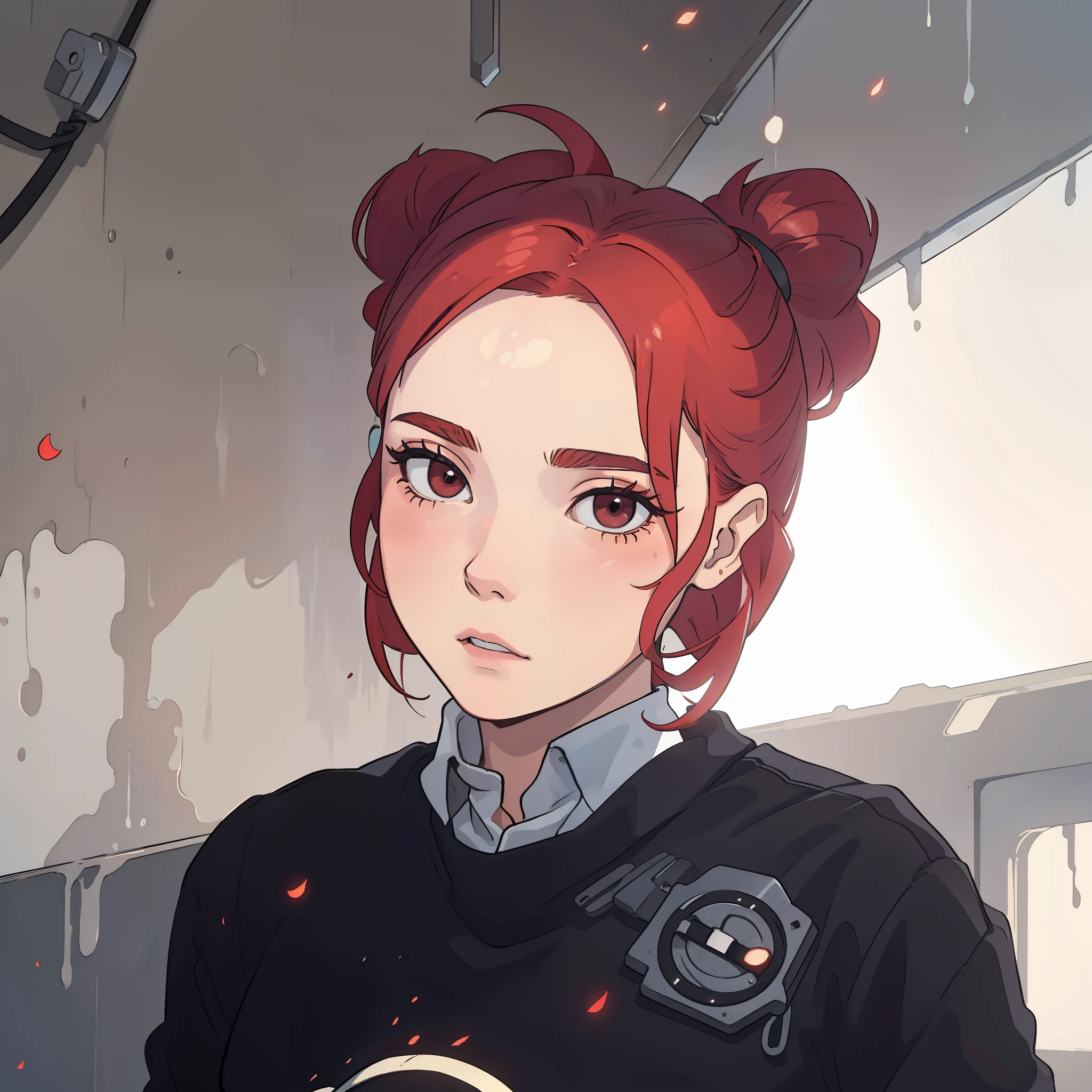 girl, red hair, black eyes