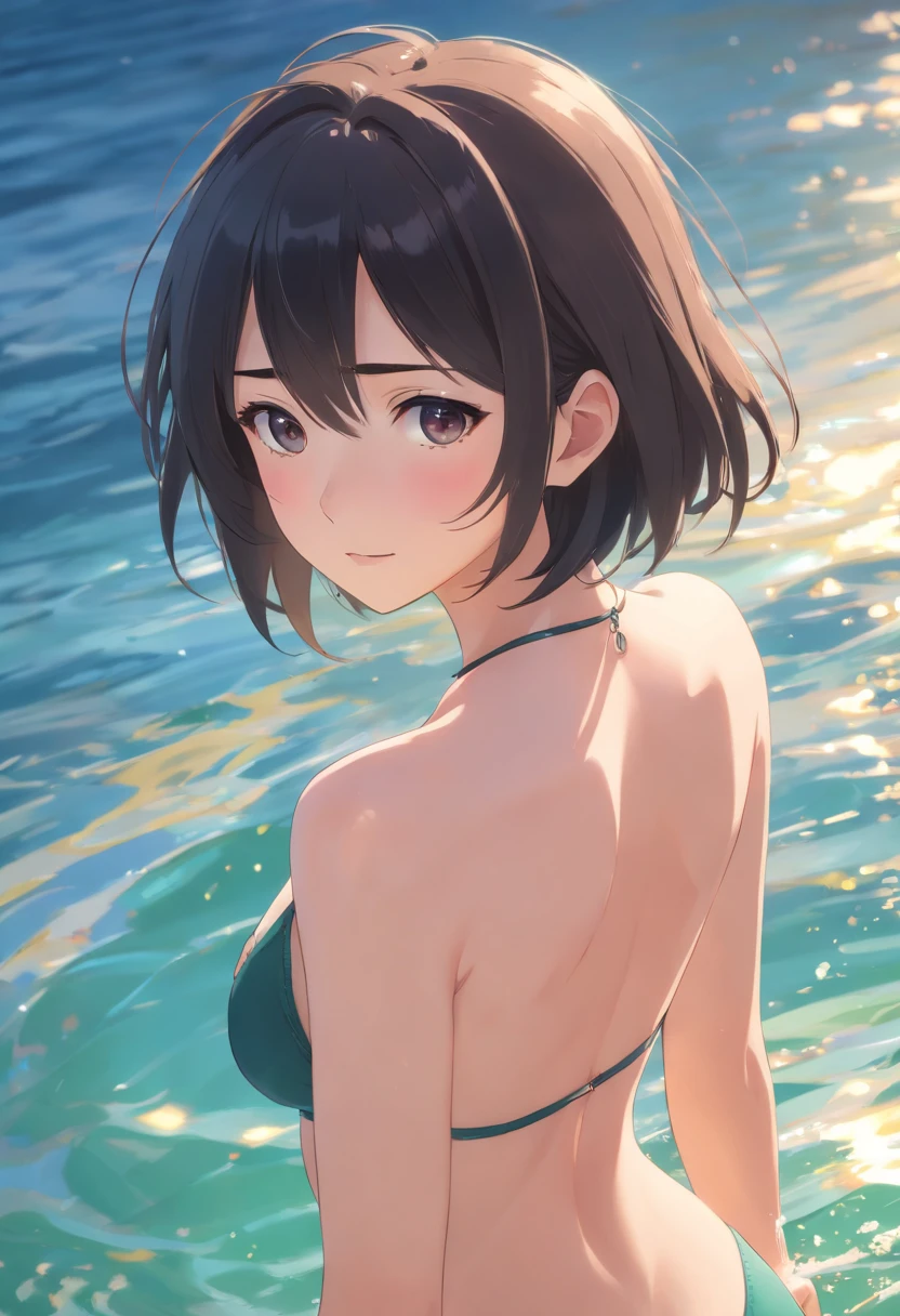(Best Quality,8K,32K,masutepiece:1.2),Very delicate and beautiful,(Very detailed CG,Photorealistic:1.37),Kanna Hashimoto,Beautiful woman with perfect proportions:1.4, slender(Abs:1.1),((Black hair,Big breasts:1.2)),flawless skin,Vibrant colors,blissful expression,Highly detailed facial and skin texture,Double eyelids,Micro Bikini,nude:1.2.