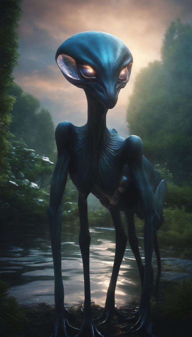 Translucent ethereal alien creatures,中景 the scene is,Full body like, highly detailed surreal vfx,oc rendered,Shot with 70 mm - AR 16:9 --q 2 --s 1000