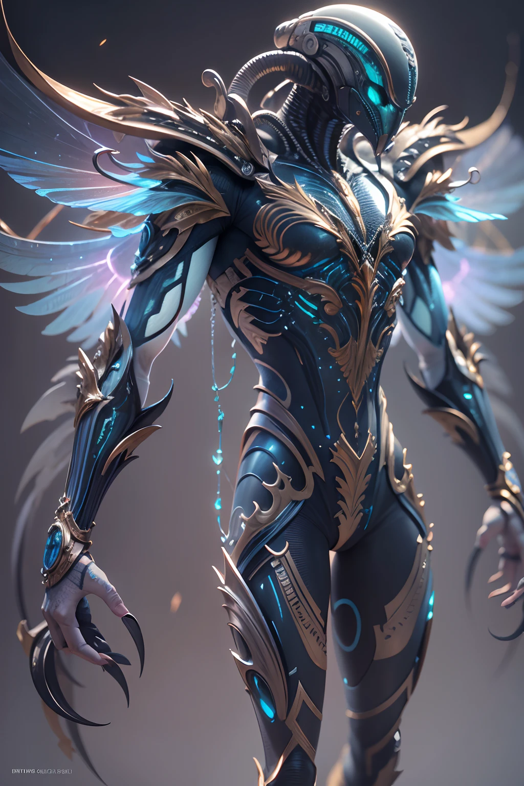 Powerful ethereal aliens,With wings,male people,musculous,Covered with translucent armor,Cosmicization. alien flora, , ultra - detailed, trending on artstationh, Sharp focus, studio photo, Intricate details, highly , Detailed skin,Alien close-up,Photorealsitic,It has refined features in a sci-fi environment, Close-up, Realistic, High level of detail,