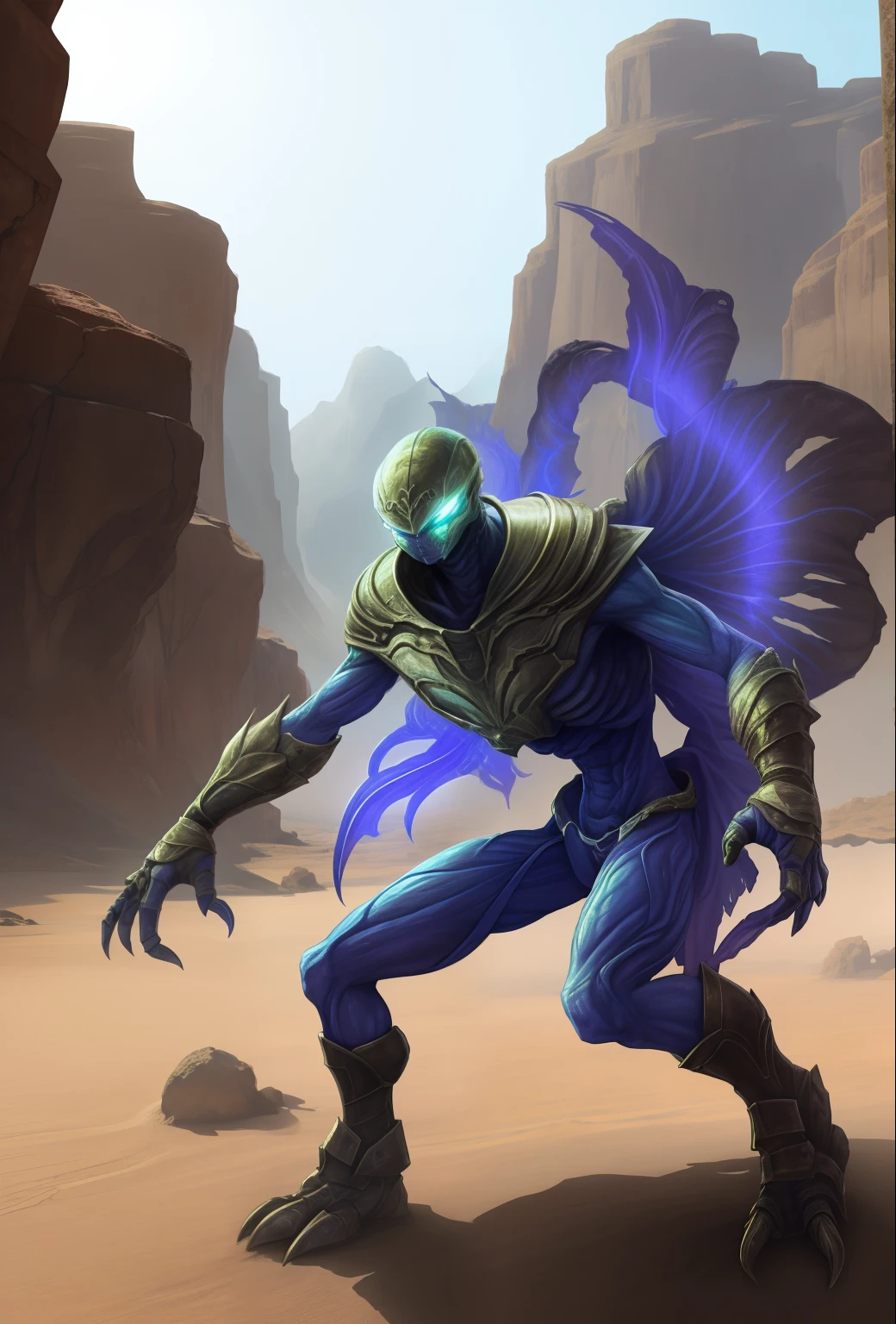 Translucent ethereal alien warrior，Huge scorpion，arthropods，Operate in the desert