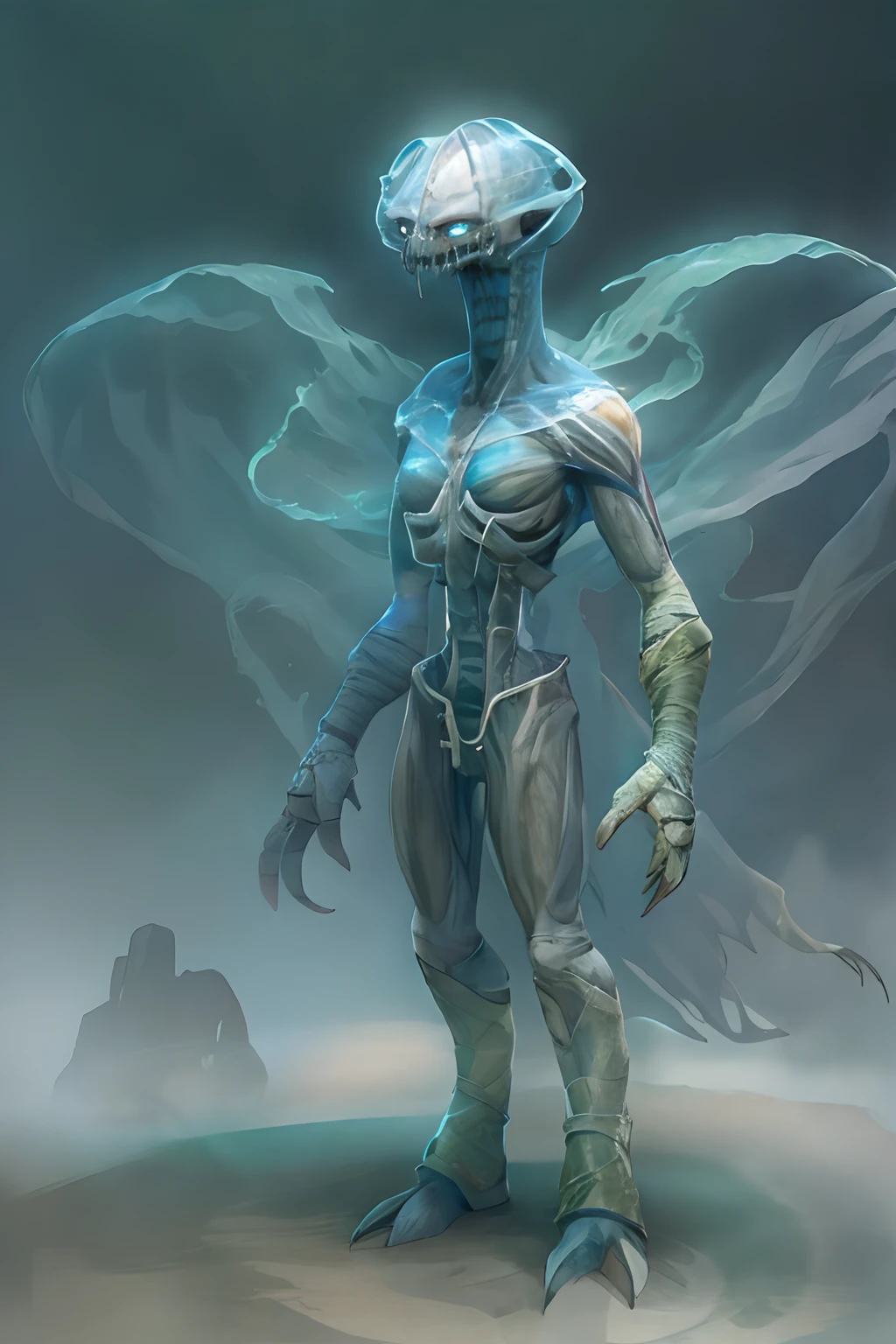 Translucent ethereal alien warrior