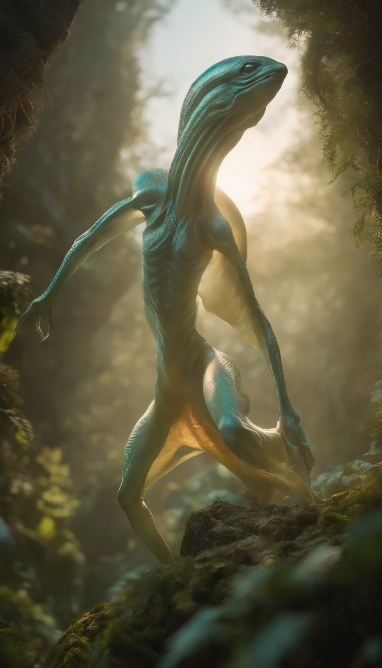 Translucent ethereal alien creatures，中景 the scene is，Full body like， highly detailed surreal vfx，oc rendered，Shot with 70 mm - AR 16:9 --q 2 --s 1000