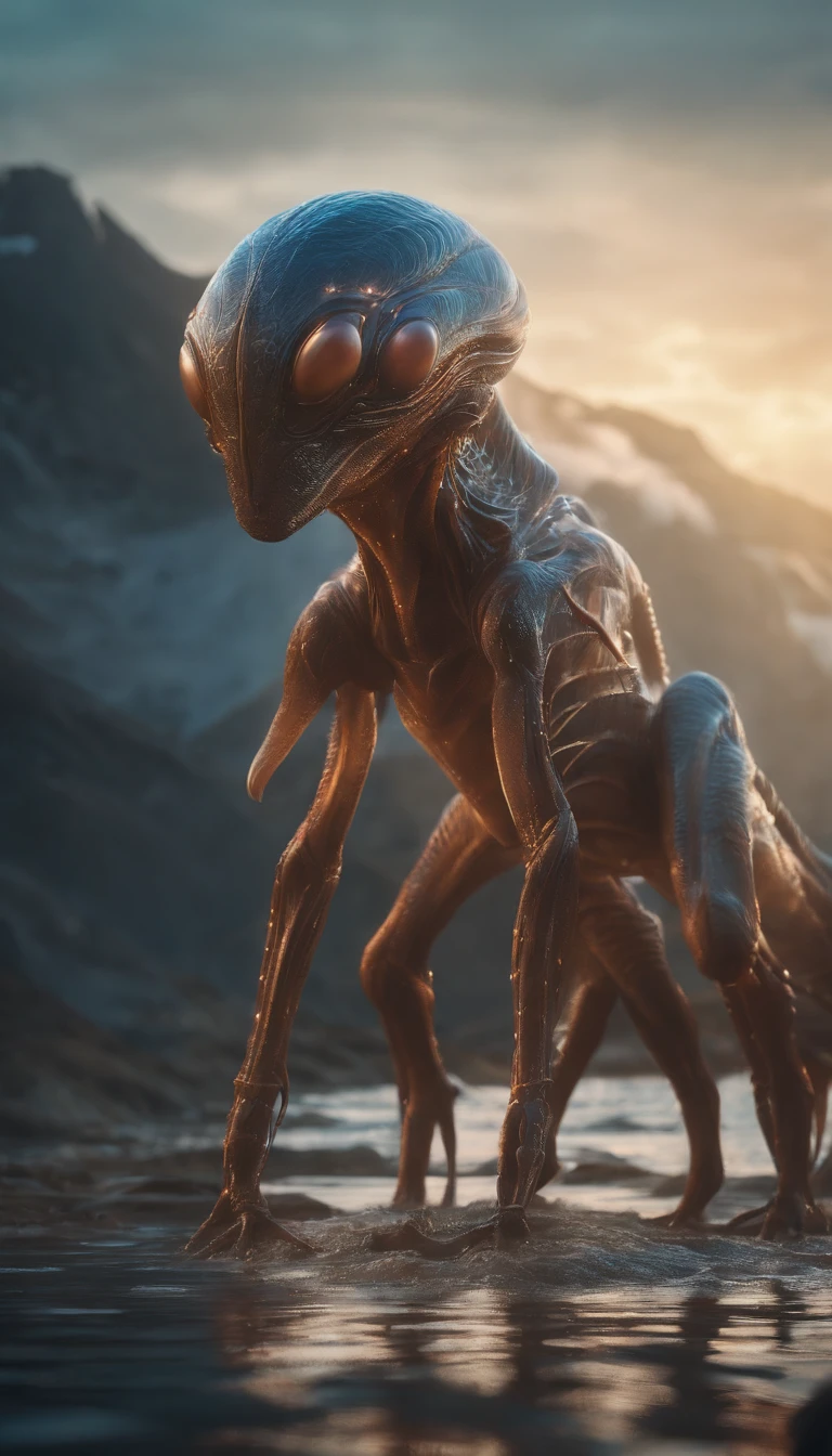 Translucent ethereal alien creatures,中景 the scene is,Full body like, highly detailed surreal vfx,oc rendered,Shot with 70 mm - AR 16:9 --q 2 --s 1000