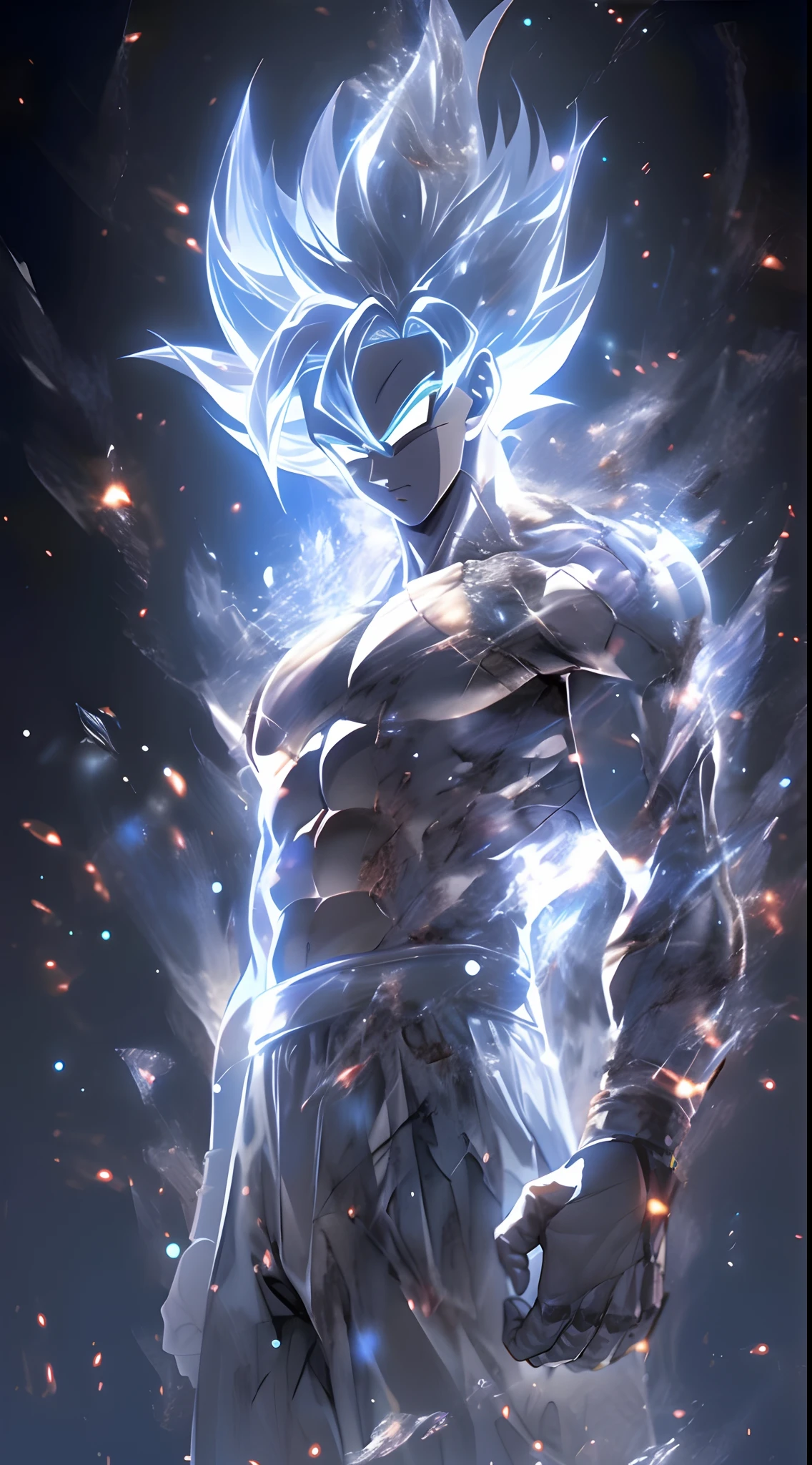 ((optimum，The best quality))One body is very large，Close-up of a person with a very large body，ultra instinct，Epic anime of energy people，Super Saiyan Blue，Anime wallpaper 8K，Character Dragon Ball，Wukong，human goku，Highly detailed portrait of Super Saiyan Goku，详细的脸，Detailed eyes，Small eyeballs，serious expressions，