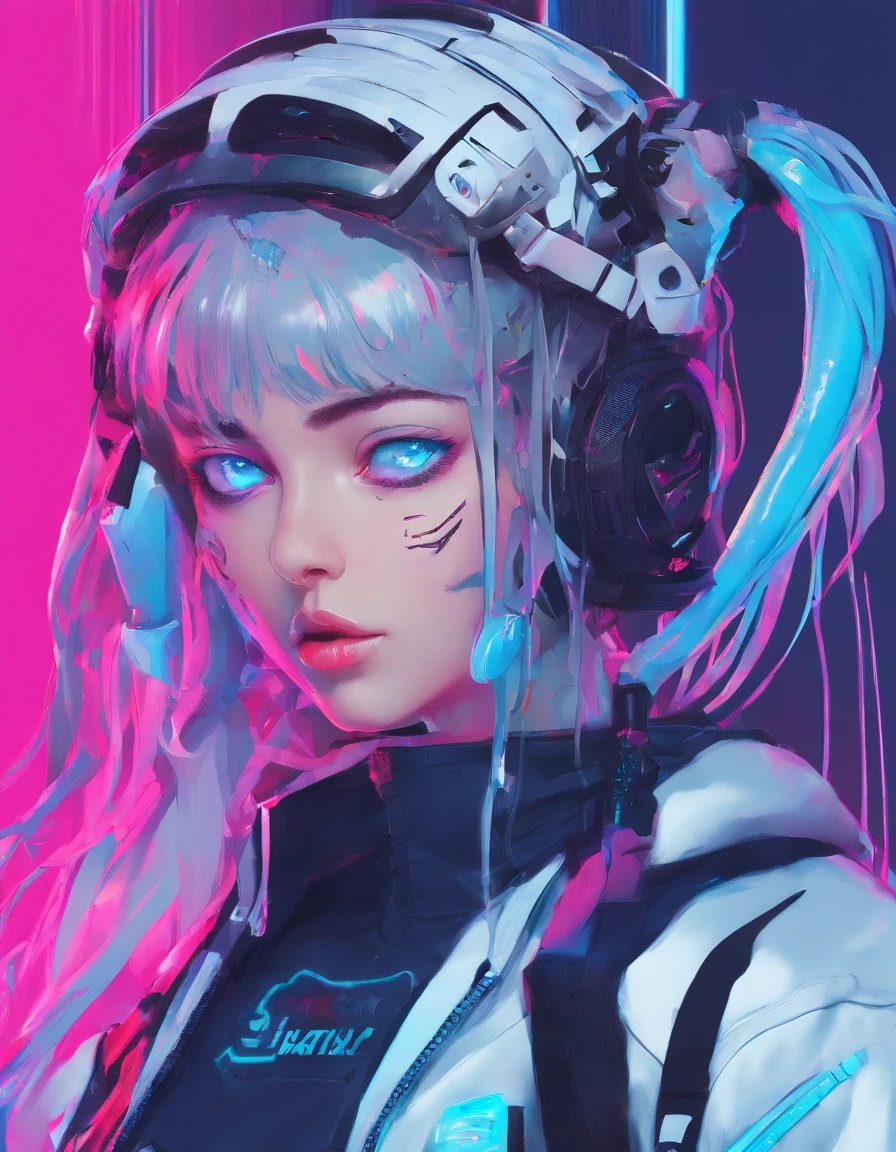 There is a woman wearing headphones posing for a photo, photorealistic anime girl rendering, beautiful cyberpunk girl face, 3 D rendering character art 8 K, Smooth anime CG art, render of a cute 3d anime girl, Rendu portrait 8k, Guviz-style artwork, Stunning anime face portrait, Cute cyborg girl, dreamy cyberpunk girl,Background of cyberpunk street