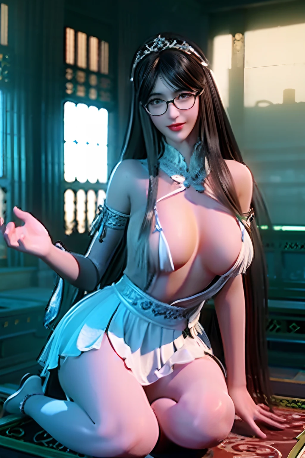araffe asian woman in white lingerie posing for a picture, gorgeous chinese model, dressed in a beautiful white, dressed in white, white skirt and barechest, young sensual graceful, stunning elegant pose, captivating and enticing, full body xianxia, gorgeous young korean woman, korean girl, sha xi, cute elegant pose, elegant seducing pose, Biggest tits, biggest tits, large breats, anusha cleavage, visible nipples, visible nipples, visible nipples areola, visible nipples areola, biggest boobs, big boobs nipples, see through bra, see through dress, see through bikini, visible breast dents, curvy model body, body dents, visible vaginal opening, visible vaginal dents, pussy dents are visible, visible pussy lips, plump pussy5.0, pussy opening, hentai feeling horny, body wet with water, cream pie slim abdomen, biggest buttocks, biggest tight buttocks2.0, tight biggest tits areola3.1, fleshy juicy hips, wearing spectacles 🤬❤❤️🔥💦🍑, armlets on body, armlets, golden armlets, juicy lips, plump red lips, fantasy character art