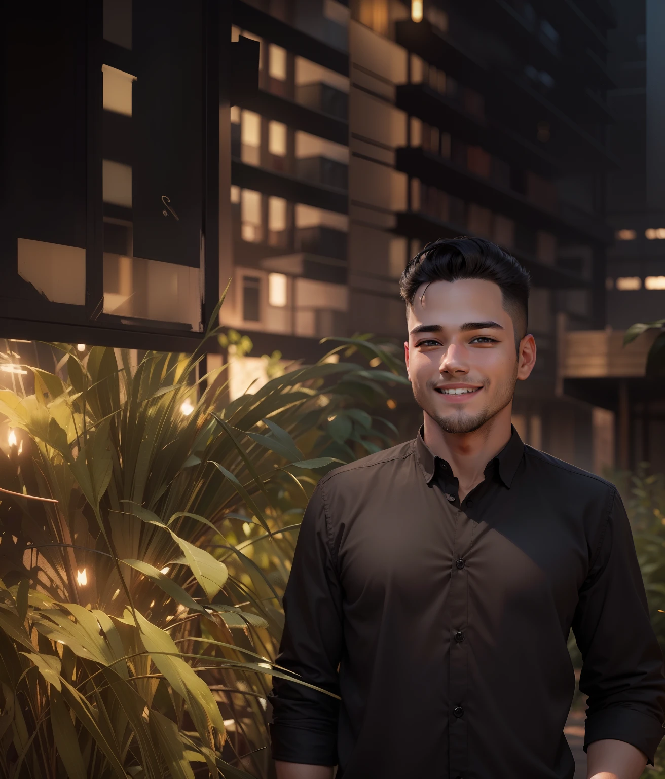 A boy wearing black shirt, smiling and shining gace,Realistic face,8k