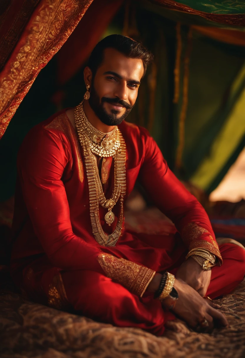 Sexy Indian man in front page of a magazine, erection,(dazling),masterpiece,beautifull face,abbs,penis,( he is wearing aindian wedding sherwani),cleavage , ornaments,jewelry 