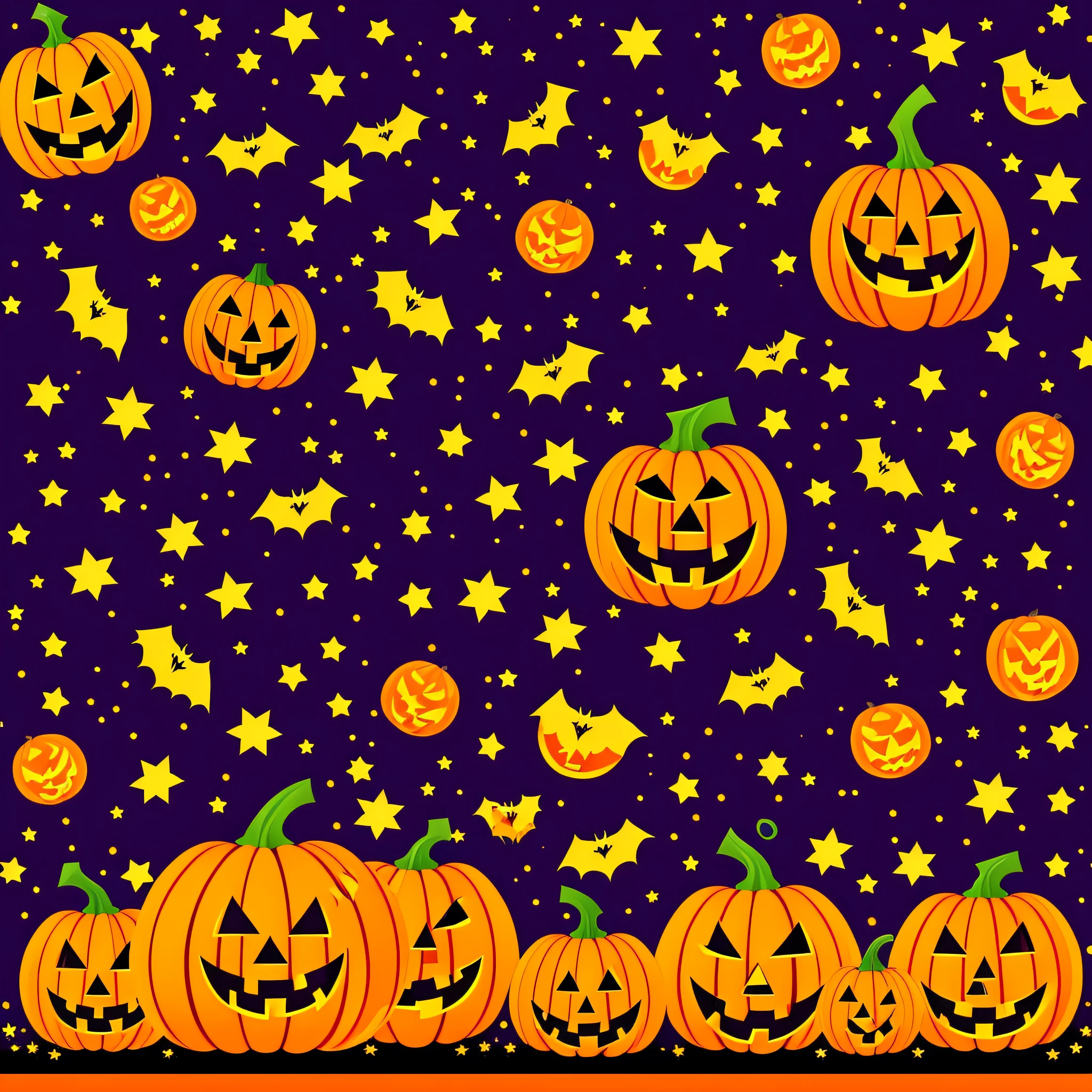 a Halloween vector background with a pumpkin patch bathed in the glow of jack-o'-lanterns and a starry night sky