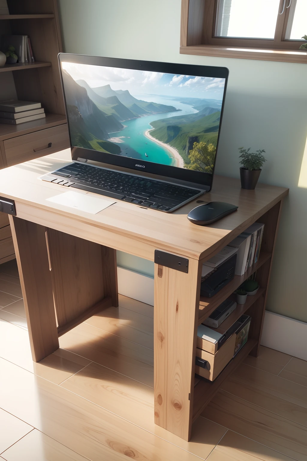 Modular wooden mountable computer table、Mesa de computador de madeira、The beauty of the natural material of the chair is on full display,Special emphasis is given to wooden computer desks、A calma das cores naturais da cadeira e a simplicidade das linhas de moldagem,Emphasize the harmony between nature and people in the furniture space,Esteja no meio disso。Tem uma paisagem natural fresca、A unique taste of simplicity and elegance,Form a unique wooden computer desk、Estilo cadeira,Meeting the freedom of contemporary urbanites、Longing for an easy life。It embodies the fusion of man and nature。3D Model HD Rendering, Mesa de computador de madeira、Chair renderings