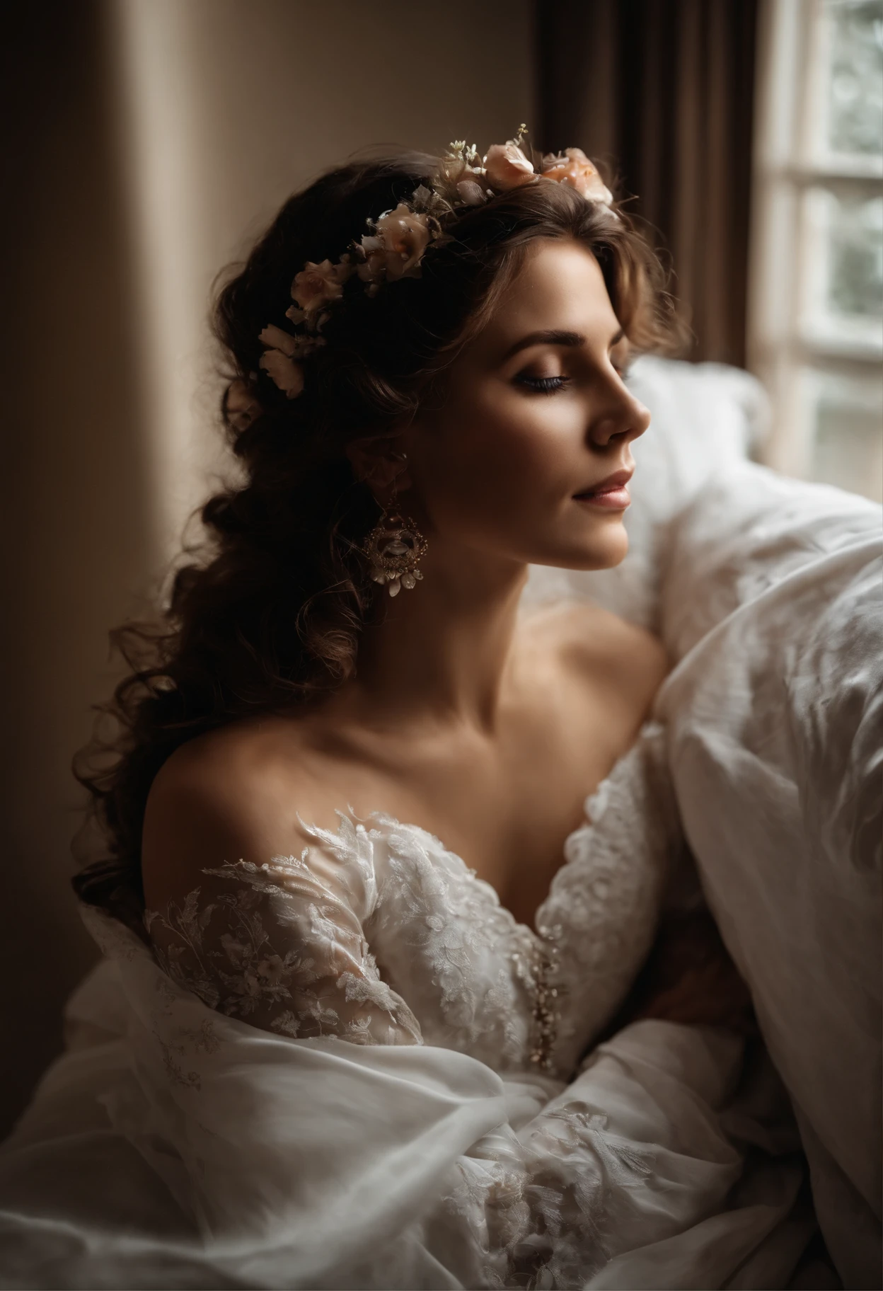 Estava frio, mesmo com o sol entrando pela janela do quarto. Era para ser um dia fez mas ele estava deitado na cama com melancolia, He felt that tears could break from his eyes at any moment. Her brown hair fell into curls down her shoulders, ele usava uma camiseta branca folgada. The bed sheets were blue and had floral details. O quarto era aconchegante e simples, cama americana, a small dresser and the clothes closet.