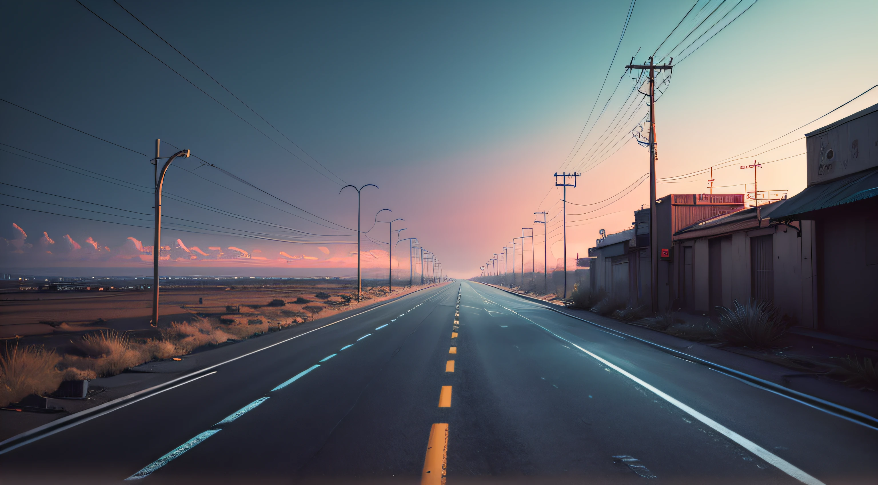 desolate stretch of road, cyberpunk