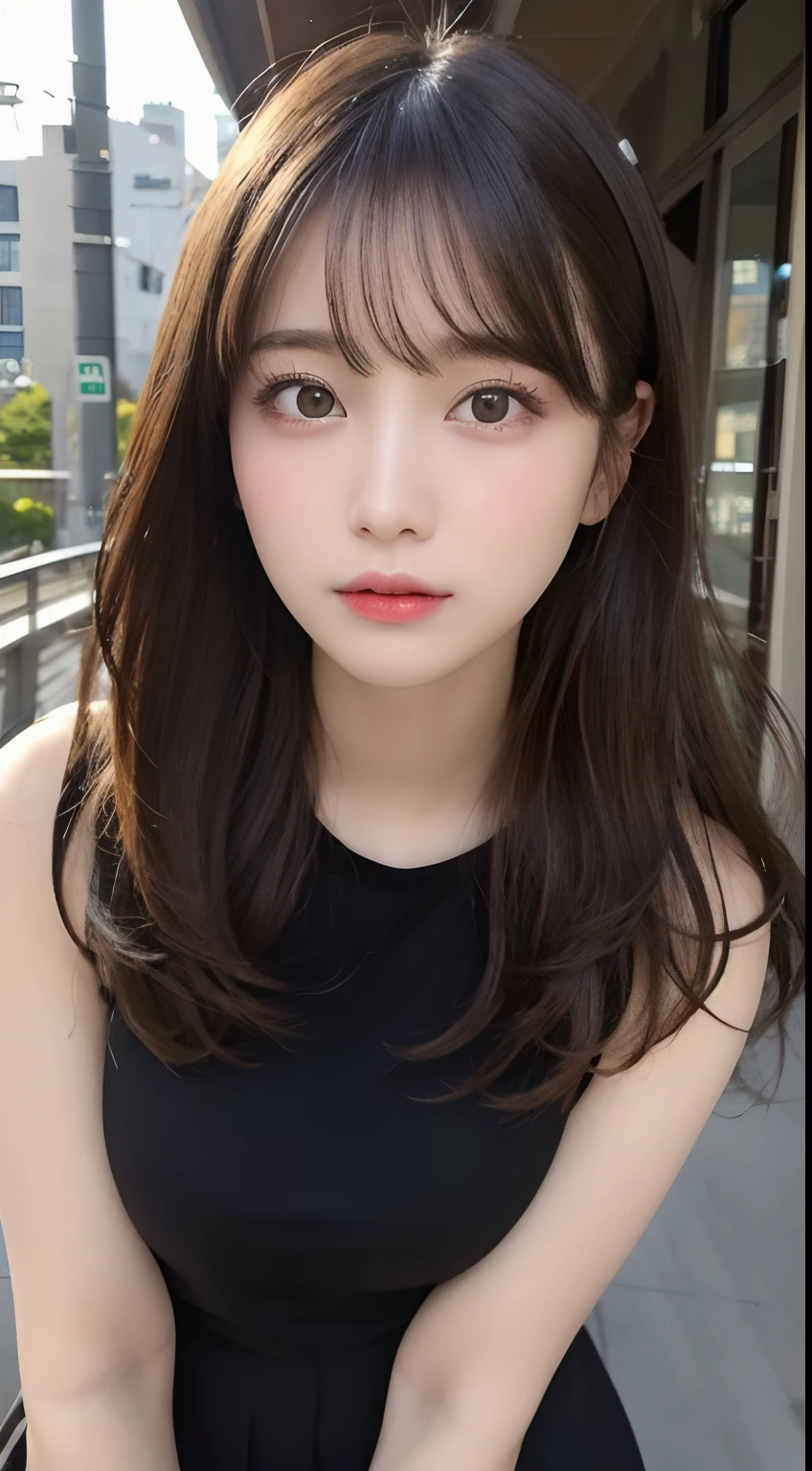 finely detail, hight resolution, hightquality、Perfect dynamic composition, Beautiful detailed eyes, Medium Hair, small tits、Natural Color Lip,Kamimei、Shibuya、20 years girl、1 persons、Transparent skin、Glowing hair、masutepiece, Best Quality, Illustration, Ultra-detailed, finely detail, hight resolution, 8K、The correct state of the human body、crouching down、Gravure Model Pose,Hair soaring in the wind