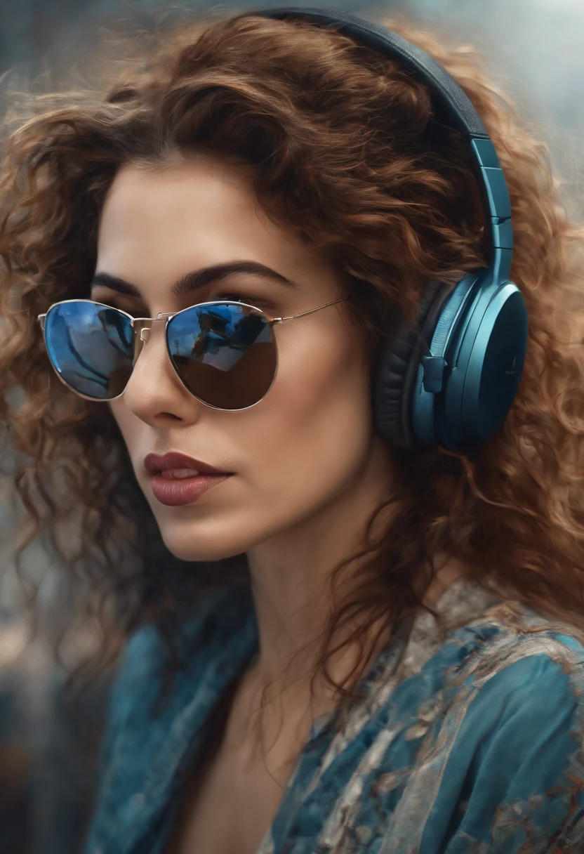 Perfect centralization, mouse bonito, Use uma jaqueta da equipe de estudantes, wearing sunglasses, Usando fones de ouvido, alegria, Standing position, beleza abstrata, Centrado, looking at the camera, Facing the camera, nearing perfection, Dynamic, altamente detalhado, liso, foco nítido, 8k, high-definition resolution, illustration, arte de Carne Griffiths e Wadim Kashin, fundo branco