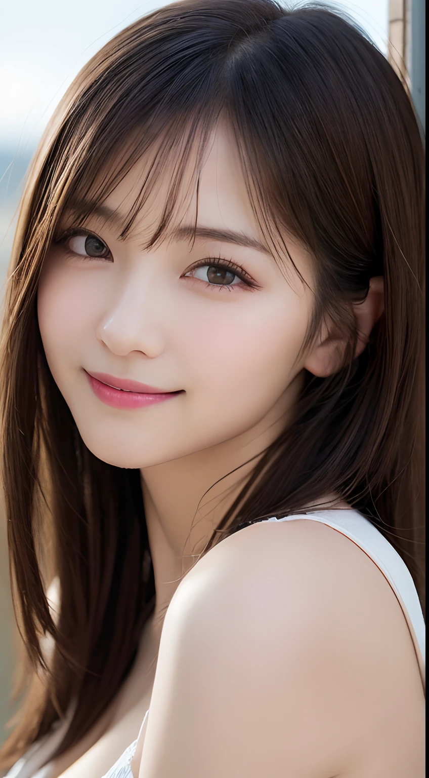 ​masterpiece、1 beautiful girl、A detailed eye、Puffy eyes、top-quality, 超A high resolution, (Realisticity: 1.4), cinematlic lighting、japanes、Asian Beauty、Super beauty、(age19:1.3)、Beautiful skin、A slender、The body is facing forward、(A hyper-realistic)、(hight resolution)、(8K)、(ighly detailed)、(Best Illustration)、(beautifully detailed eyes)、(ultra-detailliert)、 (ssmile)、A detailed face、Bright lighting、profetional lighting、looking at viewert、Facing straight ahead、