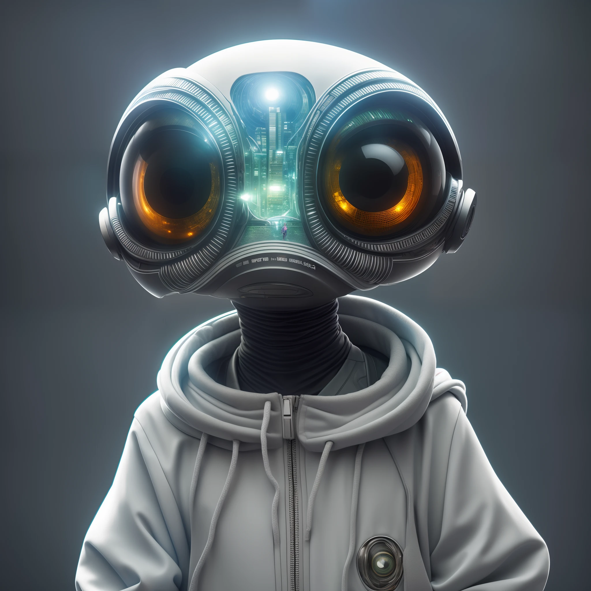 Alien wearing hip-hop clothes in futuristic city, Large eyes and oval head, pele escamosa texturizada, estilo chibi, arte de Nashi e Daniel Capua, master part, HDR, UHD, 64 mil, altamente detalhado, trending on ArtStation, Motor irreal, vivid colors, High Resolution Scanning