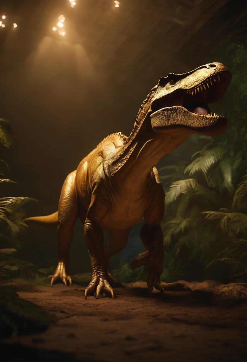 tyrannosarus rex ,gold,Movie lighting,unreal-engine