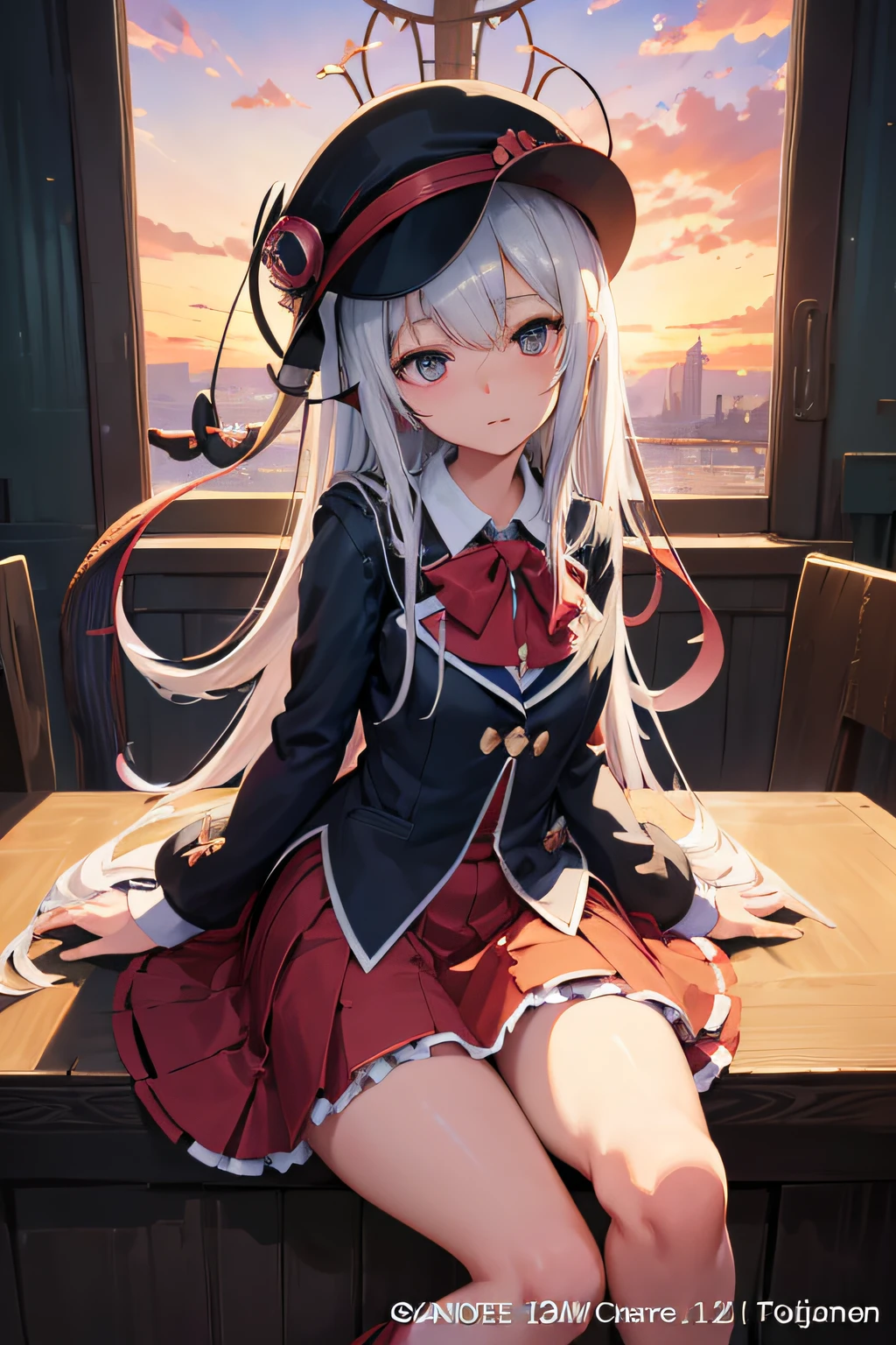 Anime girl with hat and skirt sitting at table, Fine details. Anime. tentacles, cushart krenz key art feminine, tentacles around, best anime 4k konachan wallpaper, Trending on ArtStation pixiv, from the azur lane videogame, A seductive anime girl, krenz cushart and artgerm, small curvy 