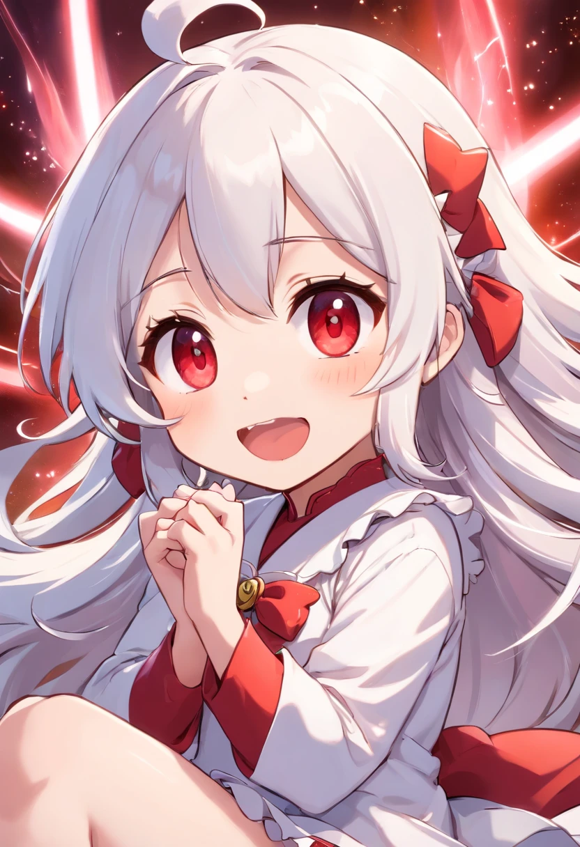 1girll, (Chibi:1.3),telegraph
Viewer View, Blushing, Smile, :D and, Open your mouth
magical girl, white hair, The long-haired, Red pupils,
While looking at the viewer,