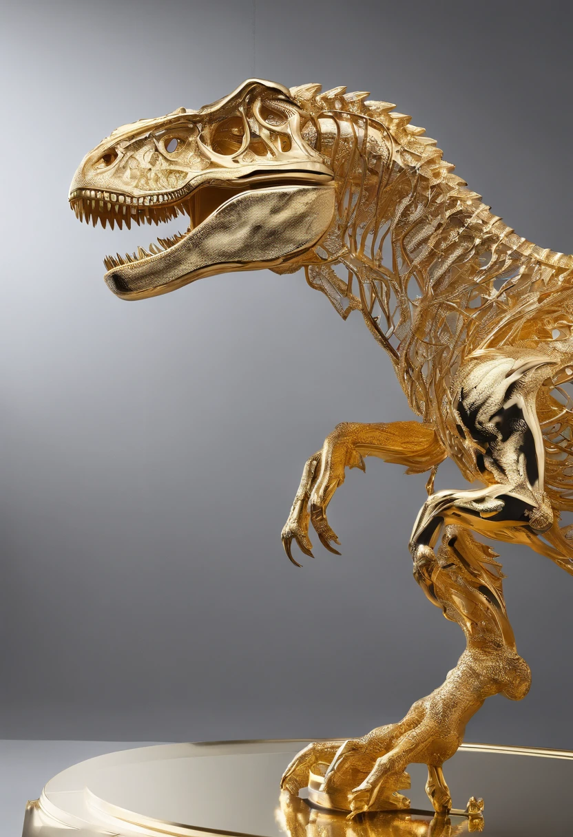 tyrannosarus rex ,gold,Movie lighting,