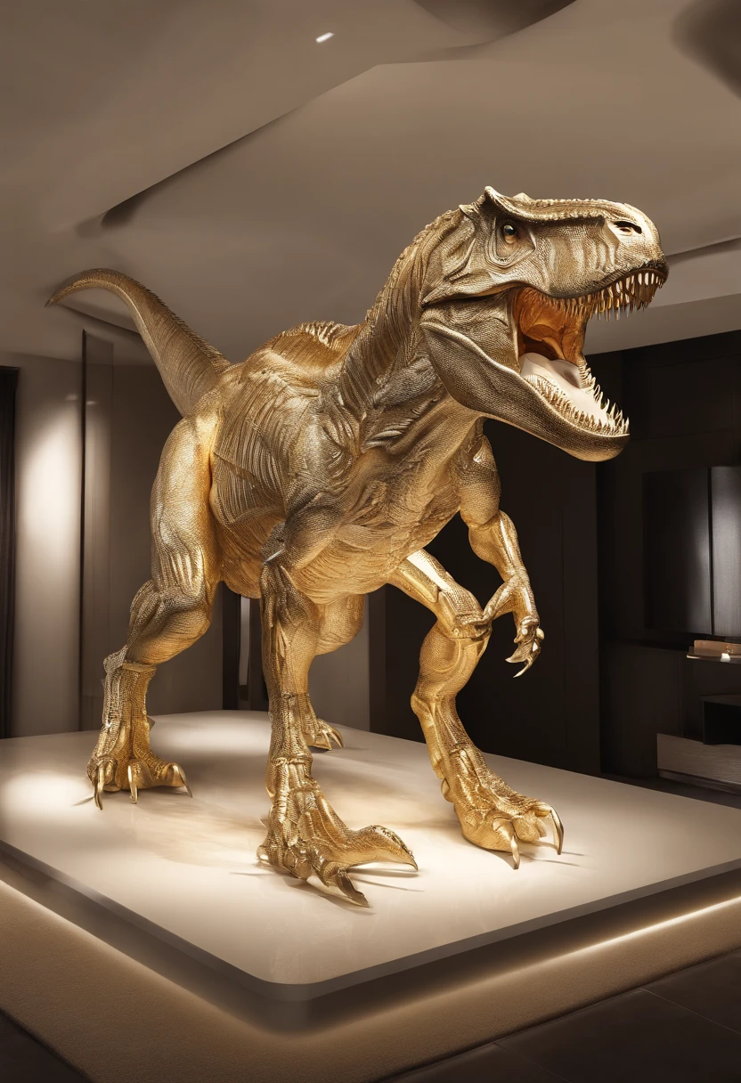 tyrannosarus rex ,gold,Movie lighting,