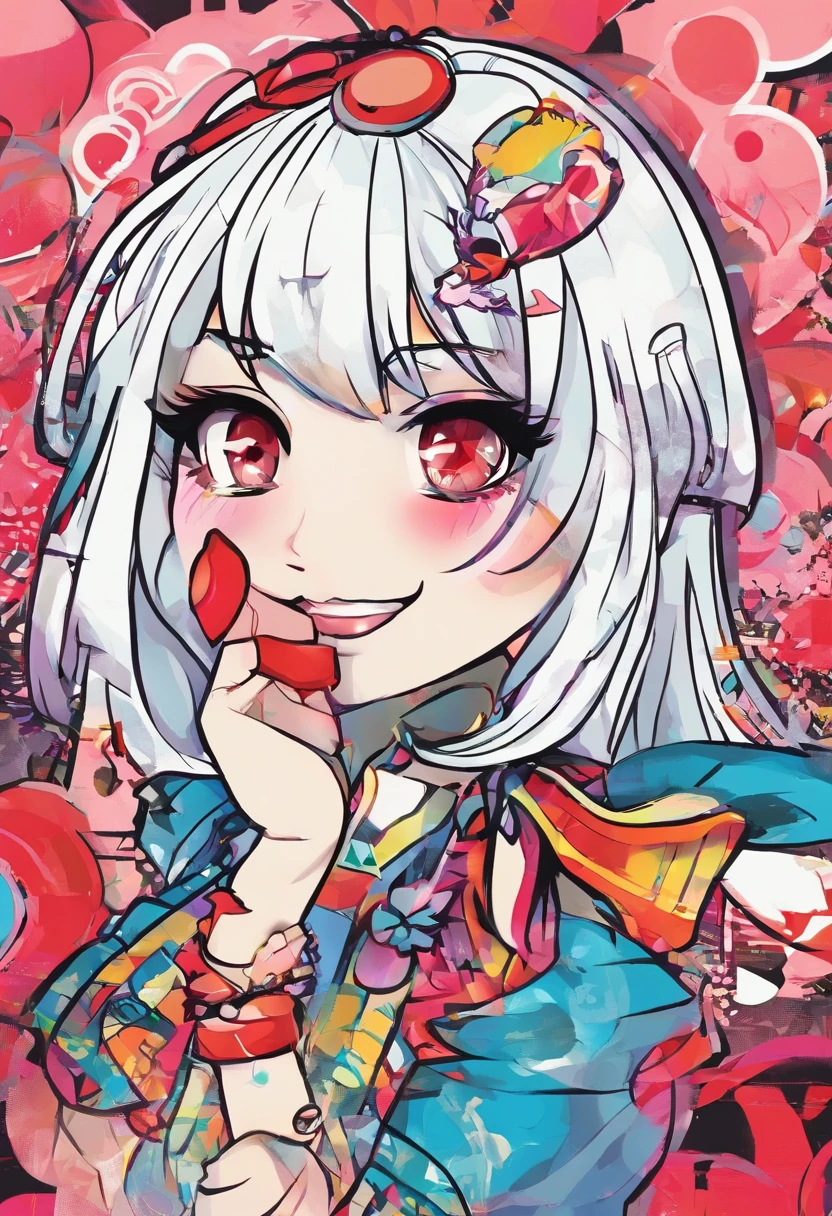 1girll, (Chibi:1.3),telegraph
Viewer View, Blushing, Smile, :D and, Open your mouth
magical girl, white hair, The long-haired, Red pupils,
while looking at the viewer,