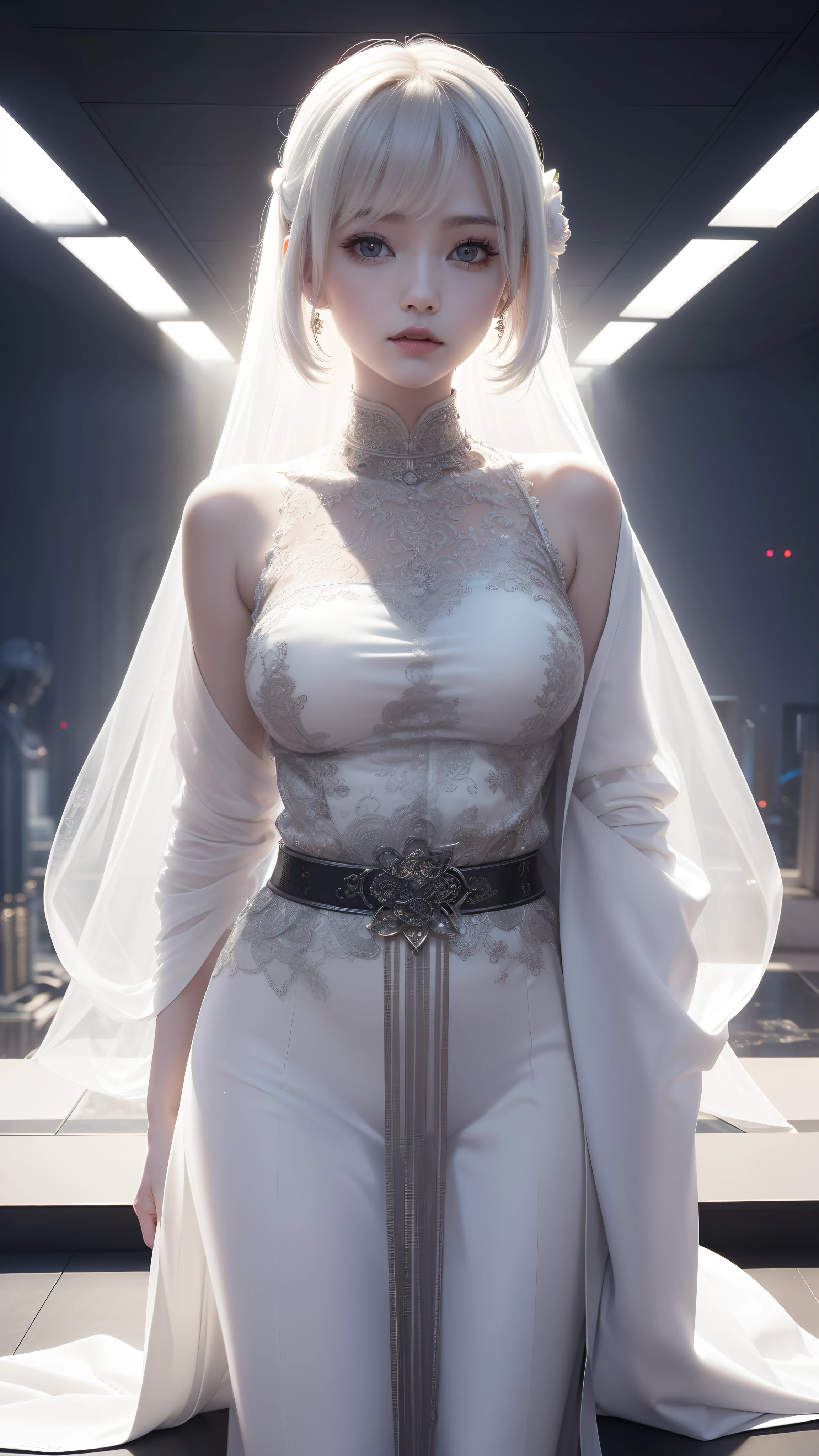 Cyberworld, lucy_Cyberpunk,Guanyin, (Masterpiece)),A
high resolution, (Best quality)), tmasterpiece, top-quality,
best qualityer, ( (( looking at viewert, There is light in
the eyes) ) ), (( (Light and shadow interlace, white
skinned, laughingly, self-assured) ) )