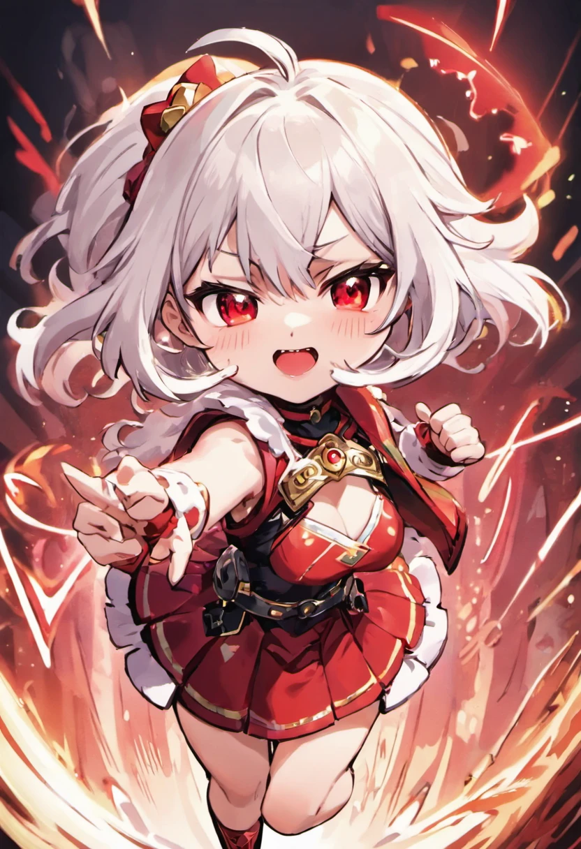 1girll, (Chibi:1.3),telegraph
Viewer View, Blushing, Smile, :D and, Open your mouth
magical girl, white hair, The long-haired, Red pupils,
While looking at the viewer,